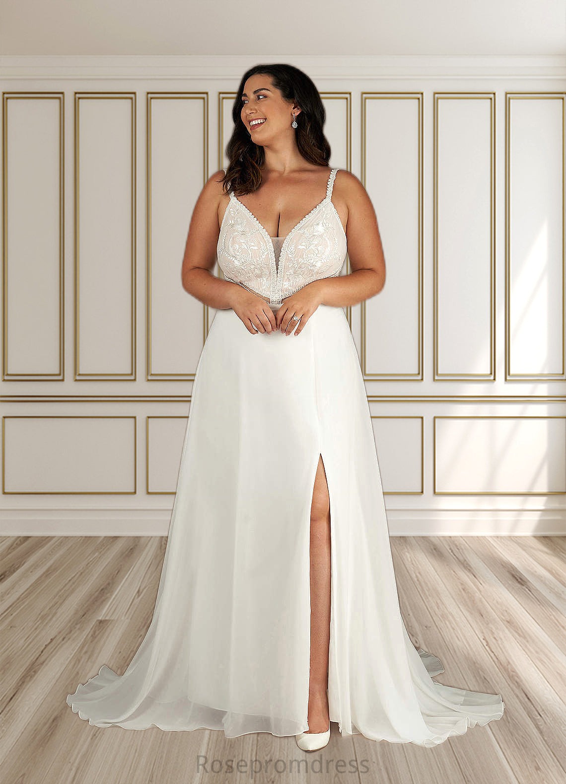 Amy A-Line Sequins Chiffon Chapel Train Dress SRSP0020120