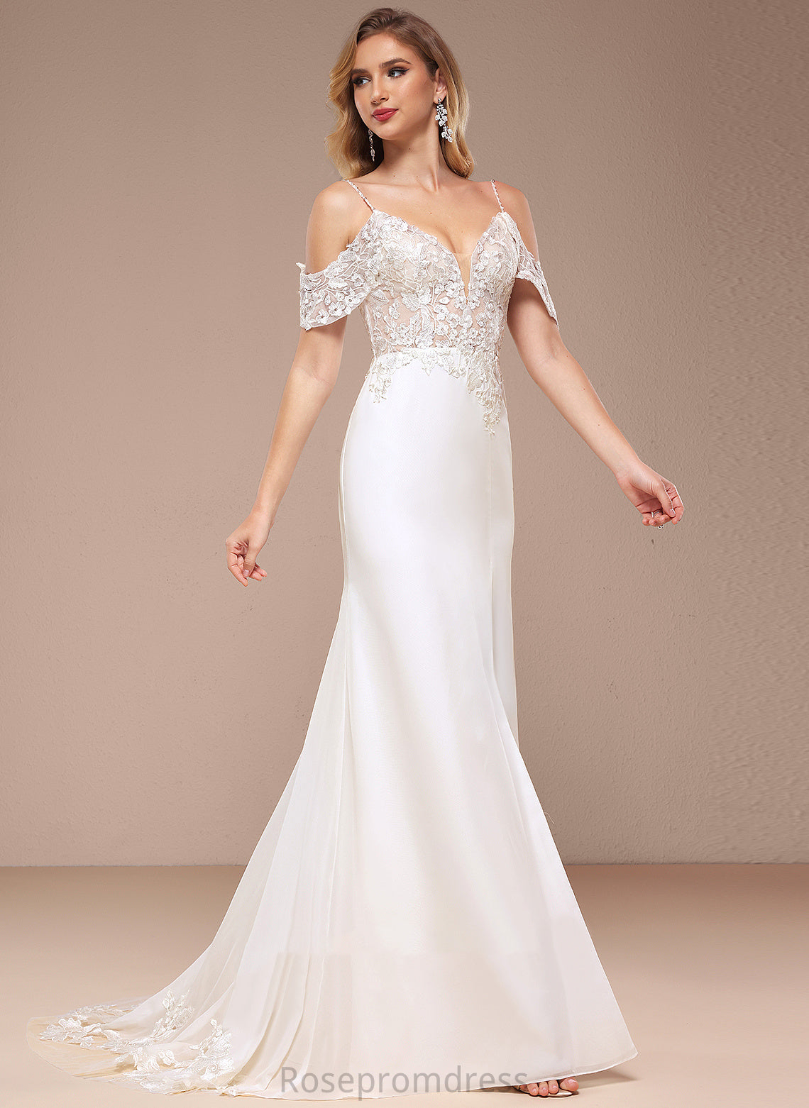 Lace Miah Court Wedding Dresses Sequins Cold Dress Wedding With Chiffon Train Trumpet/Mermaid Shoulder