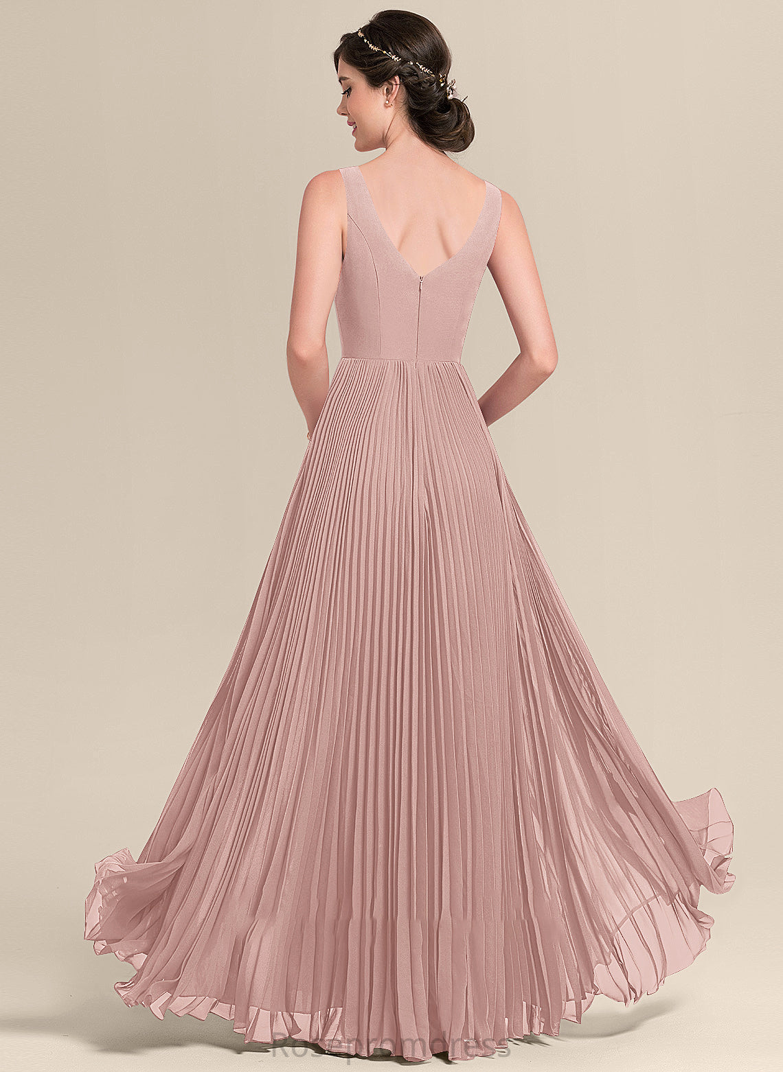 A-Line Fabric Silhouette Floor-Length Neckline Embellishment Length SplitFront V-neck Pleated Esther Spaghetti Staps Bridesmaid Dresses