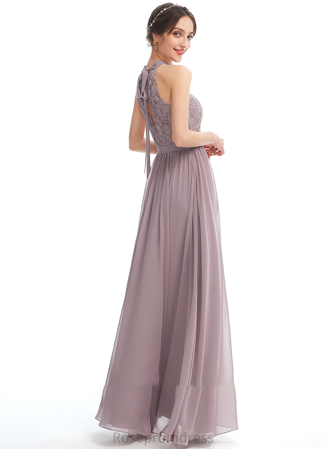Fabric Embellishment Length A-Line Neckline SplitFront Floor-Length Silhouette Halter Zaria Scoop Natural Waist Bridesmaid Dresses