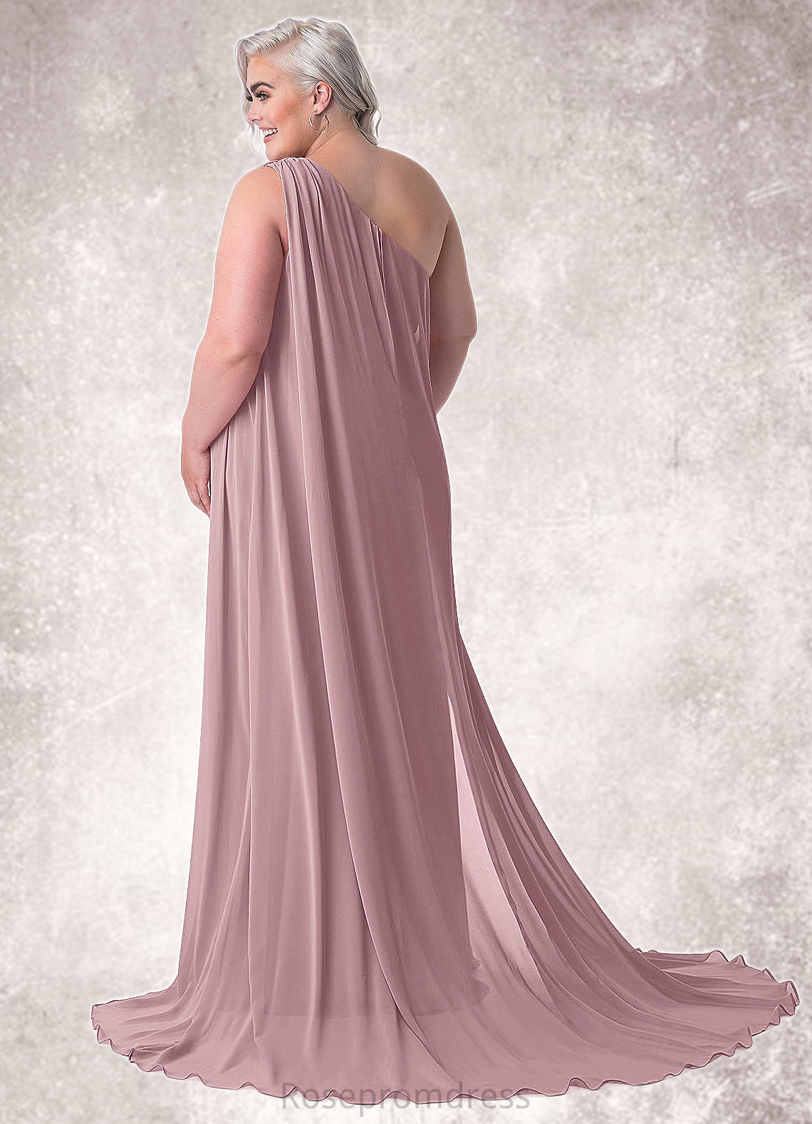 Kyla Mermaid One Shoulder Chiffon Chapel Train Dress SRSP0019739