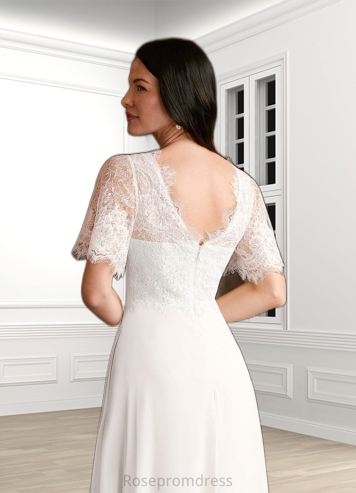 Eileen A-Line Lace Chiffon Floor-Length Dress SRSP0020061