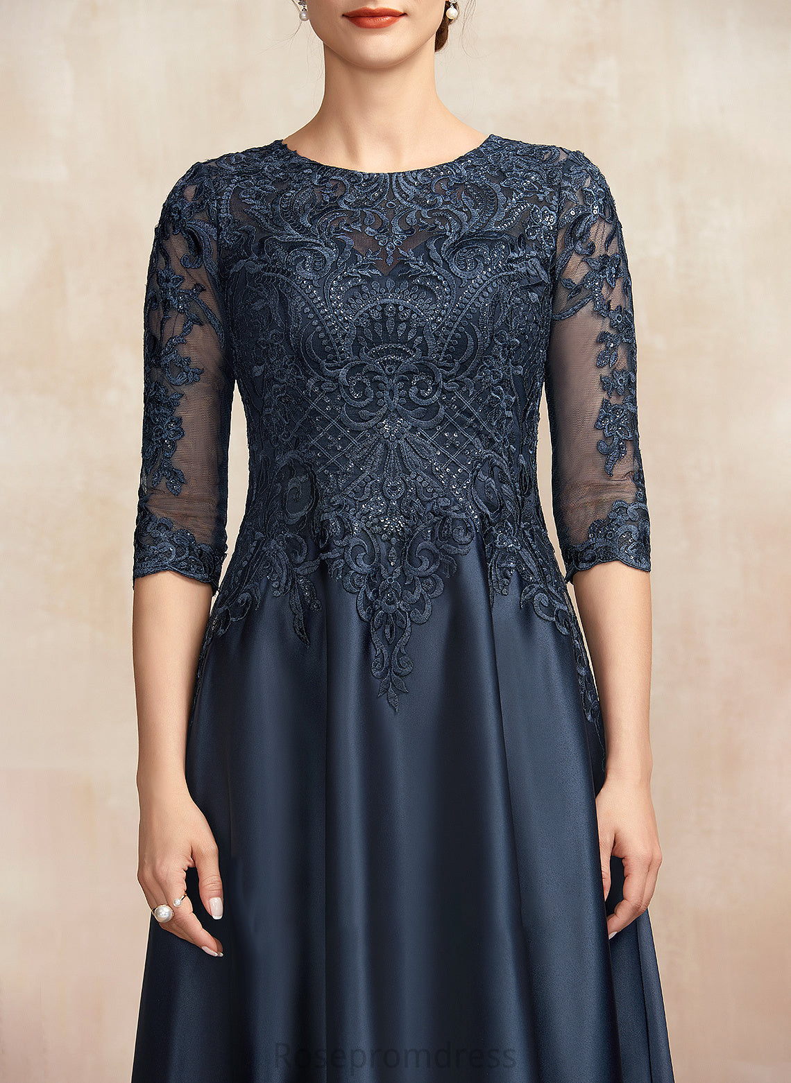 Tea-Length Mother Karina Dress Mother of the Bride Dresses With Sequins Lace Bride the A-Line of Satin Scoop Neck