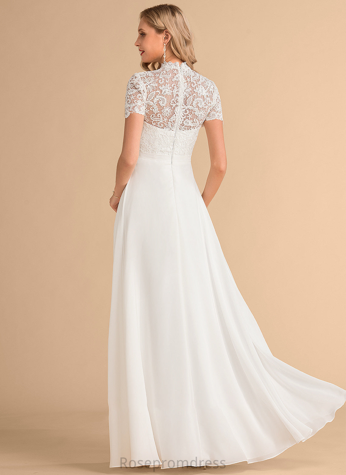 Chiffon Wedding Dresses Neck High Kendra Dress Wedding Floor-Length Lace A-Line