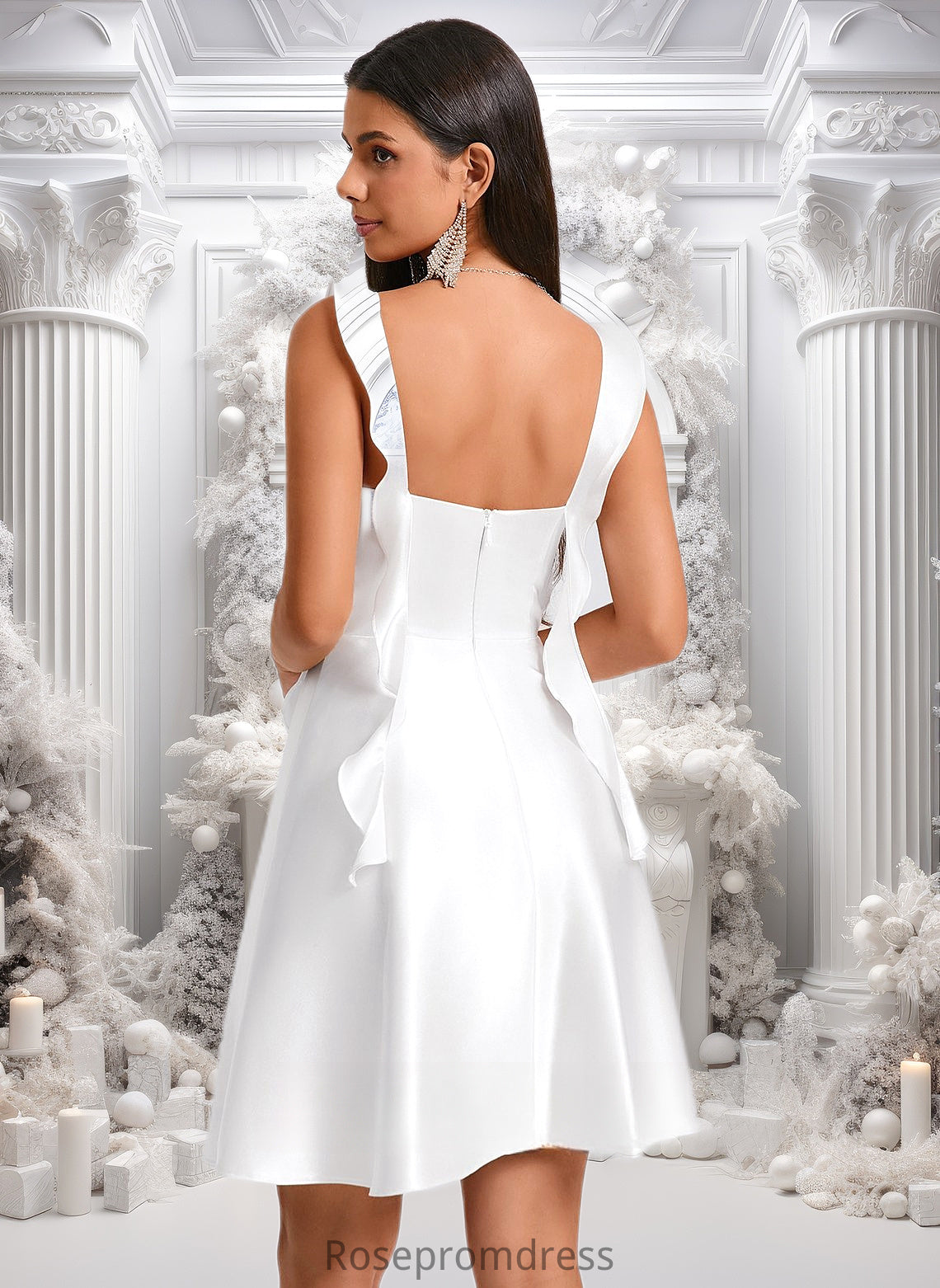 Jaelynn A-line Scoop Short Stretch Satin Homecoming Dress With Cascading Ruffles DSP0025653