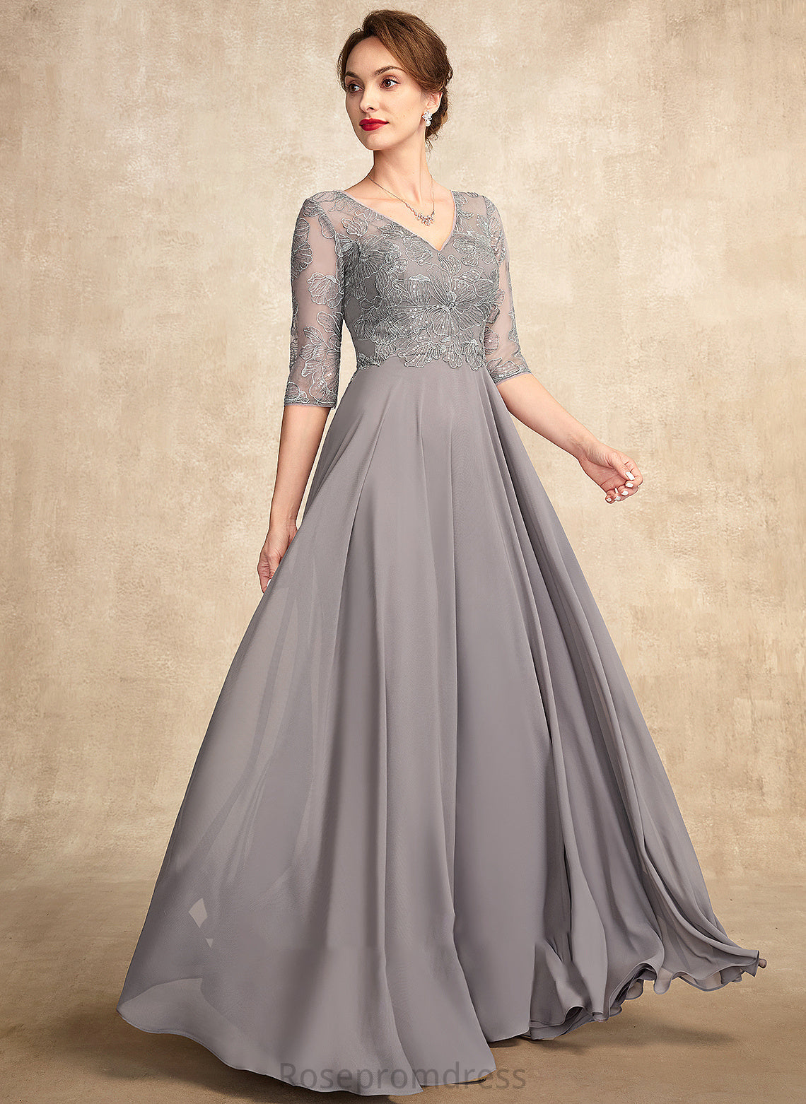 of Dress the Floor-Length Thirza Sequins With Mother Bride V-neck A-Line Mother of the Bride Dresses Chiffon Lace