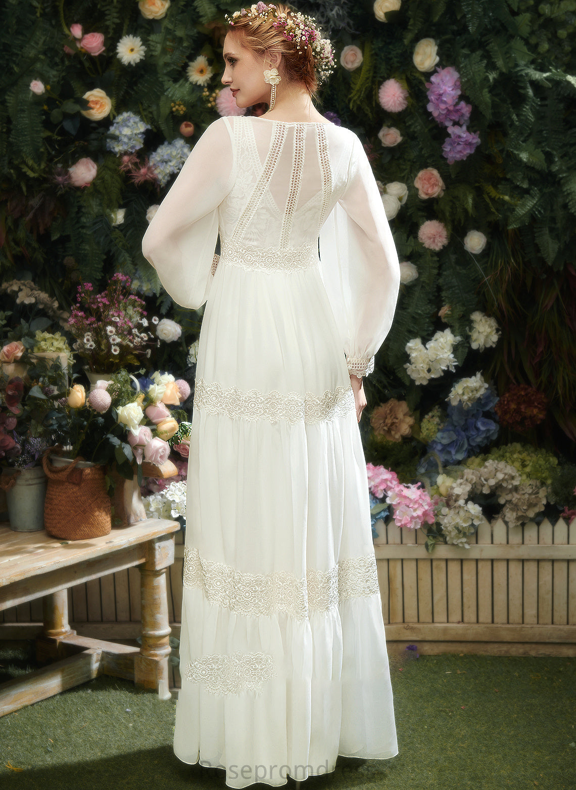 Karlie Front V-neck Dress A-Line Sequins With Wedding Floor-Length Lace Wedding Dresses Split