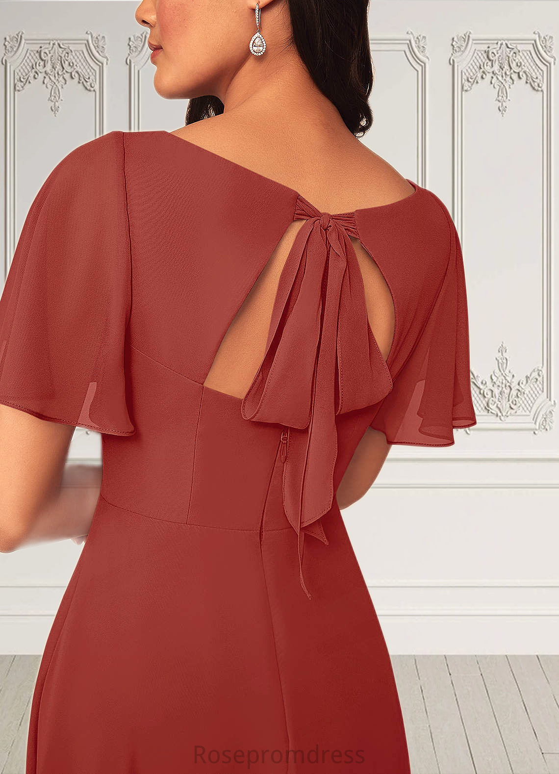Angela A-Line Ruched Chiffon Floor-Length Dress SRSP0019603