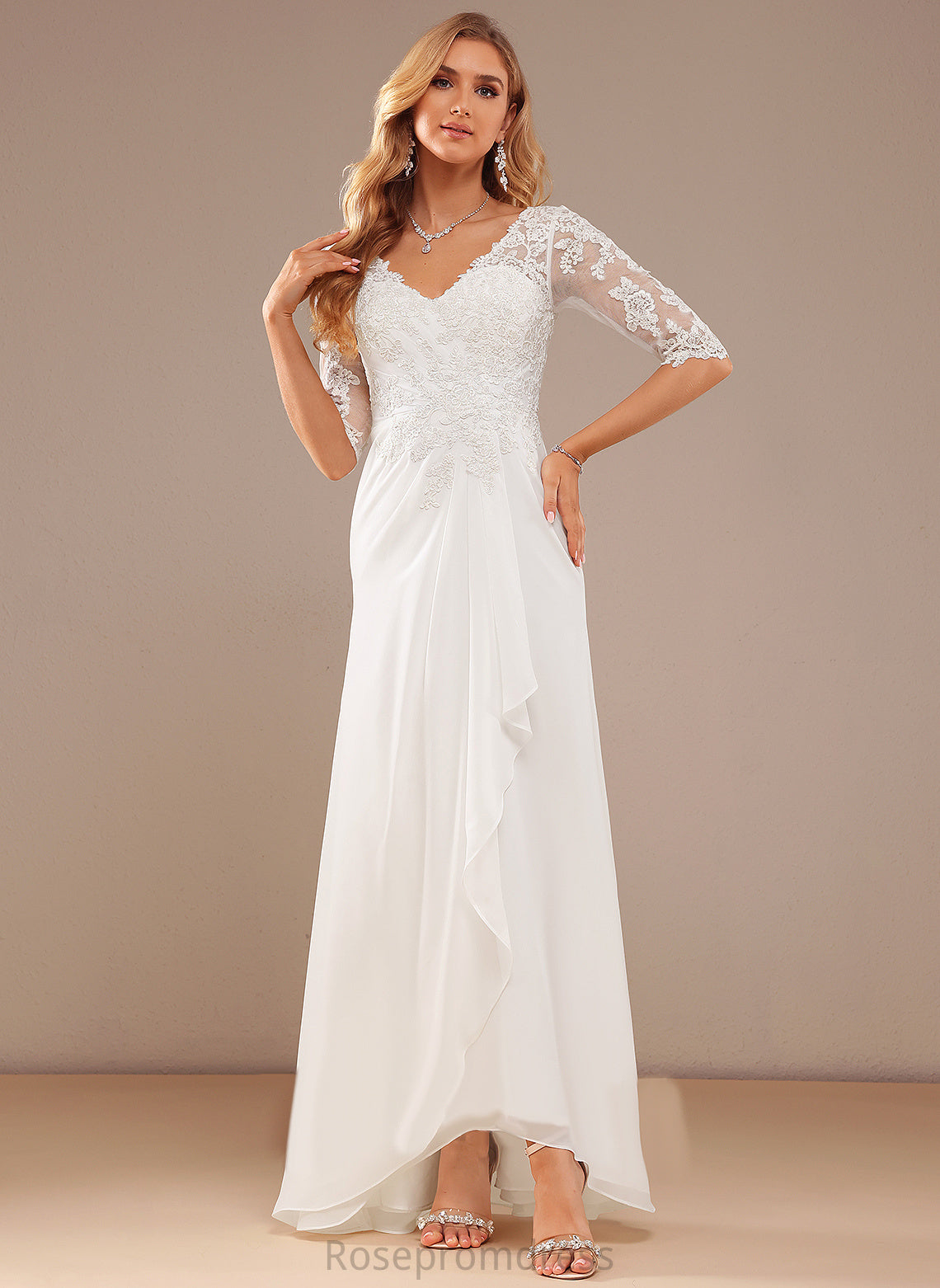 Dress V-neck With Lois Lace Ruffle A-Line Asymmetrical Chiffon Lace Wedding Wedding Dresses