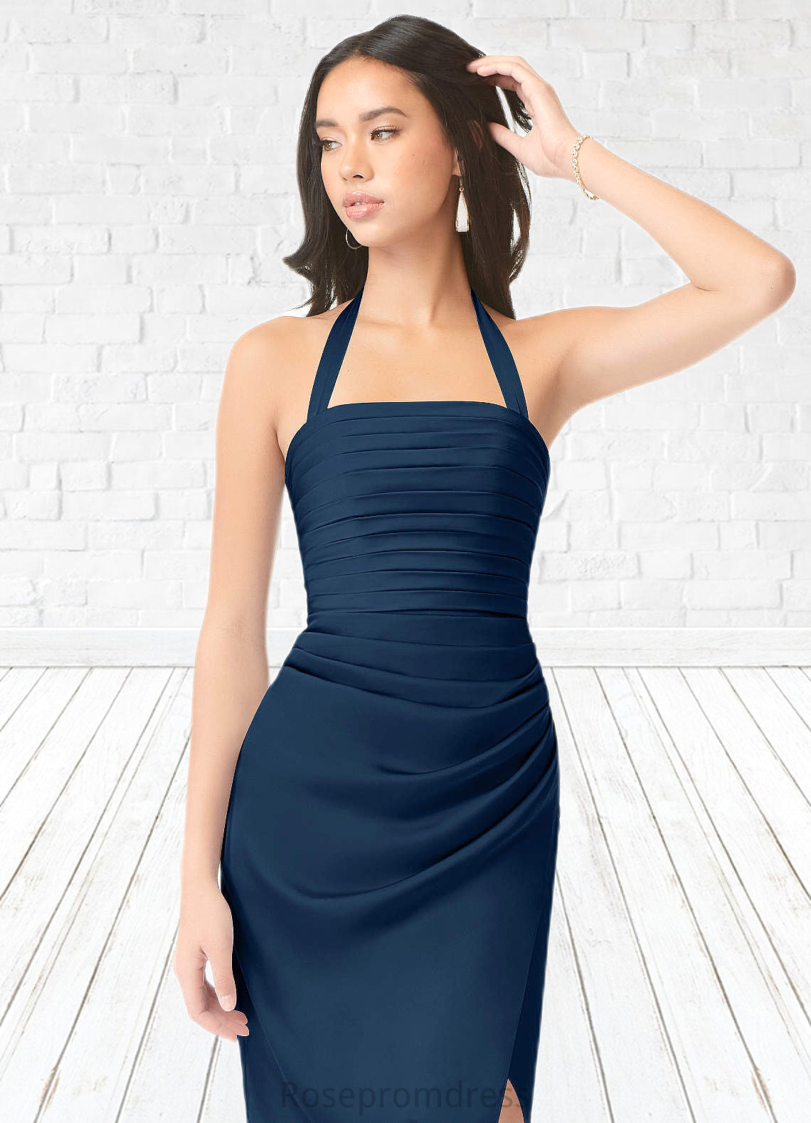 Justice Sheath Long Sleeve Stretch Satin Floor-Length Dress SRSP0019796