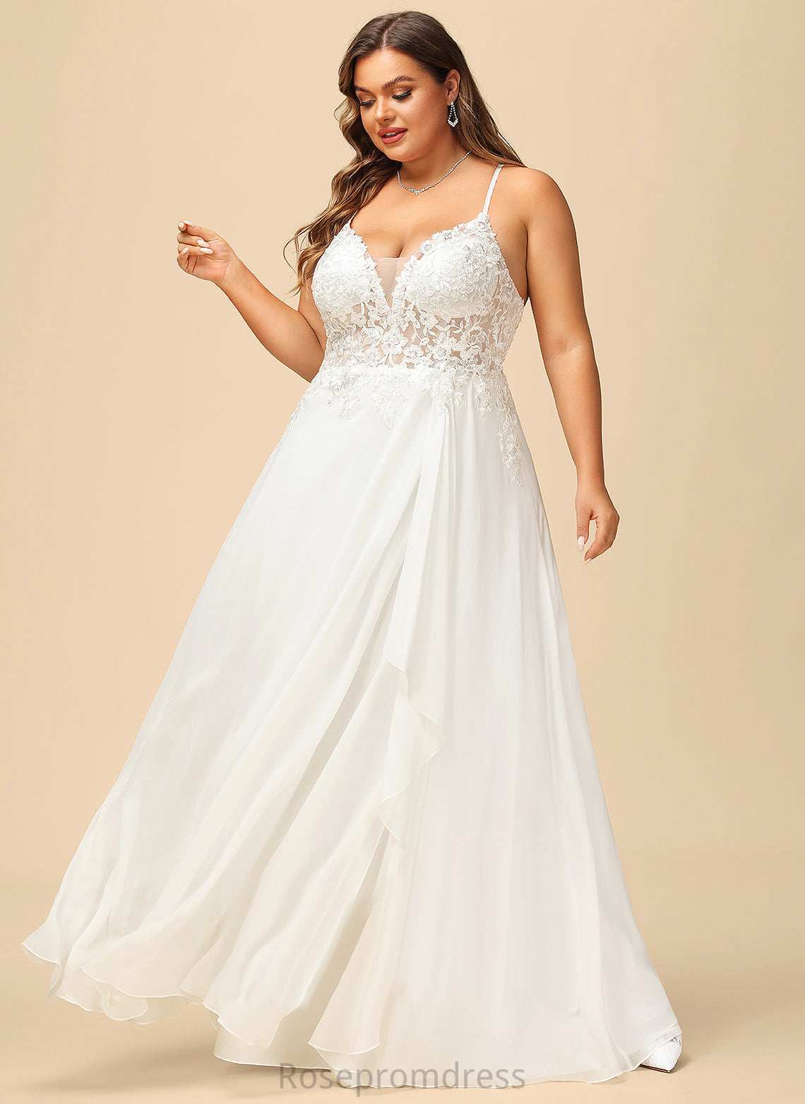 Floor-Length Wedding Wedding Dresses Chiffon Dress Anabella With A-Line V-neck Lace Sequins