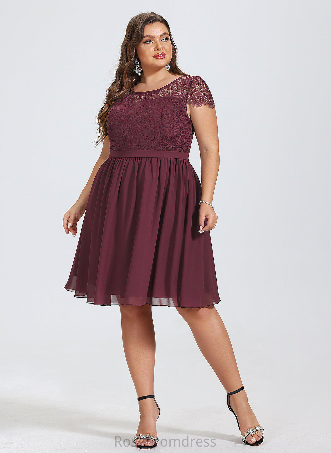 Length Scoop A-line Fabric Neckline Straps&Sleeves Silhouette Knee-Length Lace Noemi A-Line/Princess Straps Bridesmaid Dresses