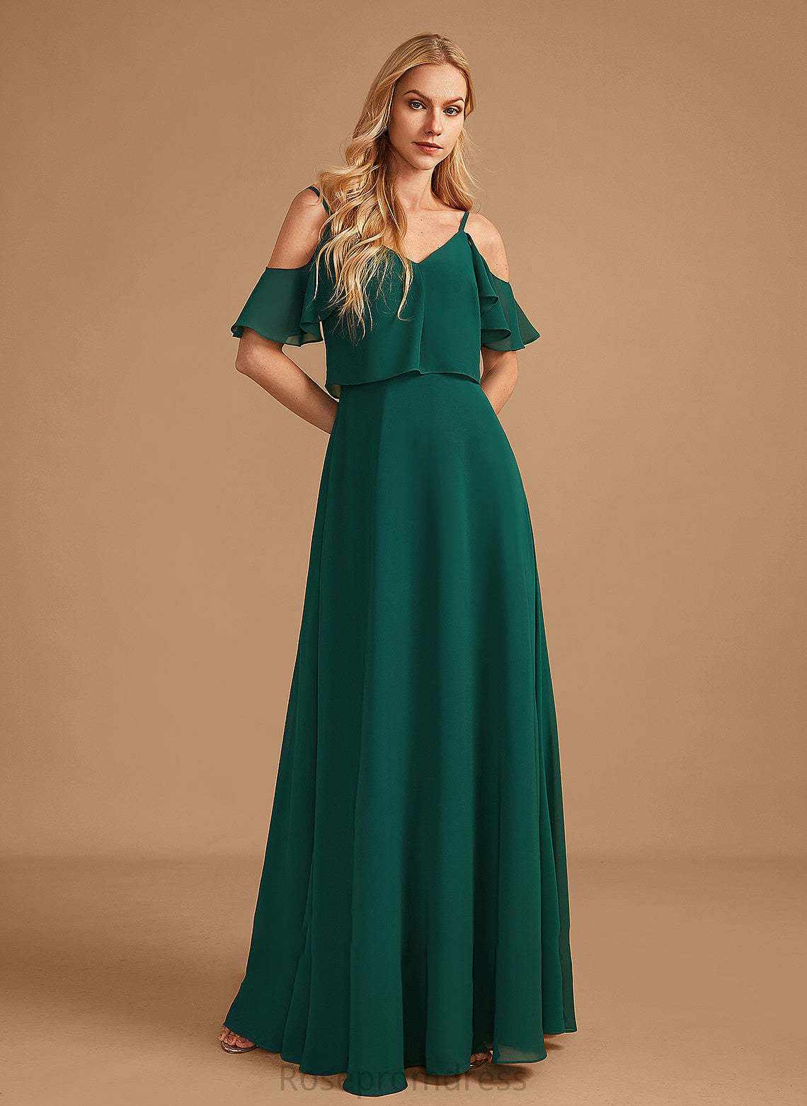 Ruffle Fabric Length V-neck Floor-Length Embellishment Silhouette A-Line Neckline Taliyah Sleeveless Natural Waist Bridesmaid Dresses