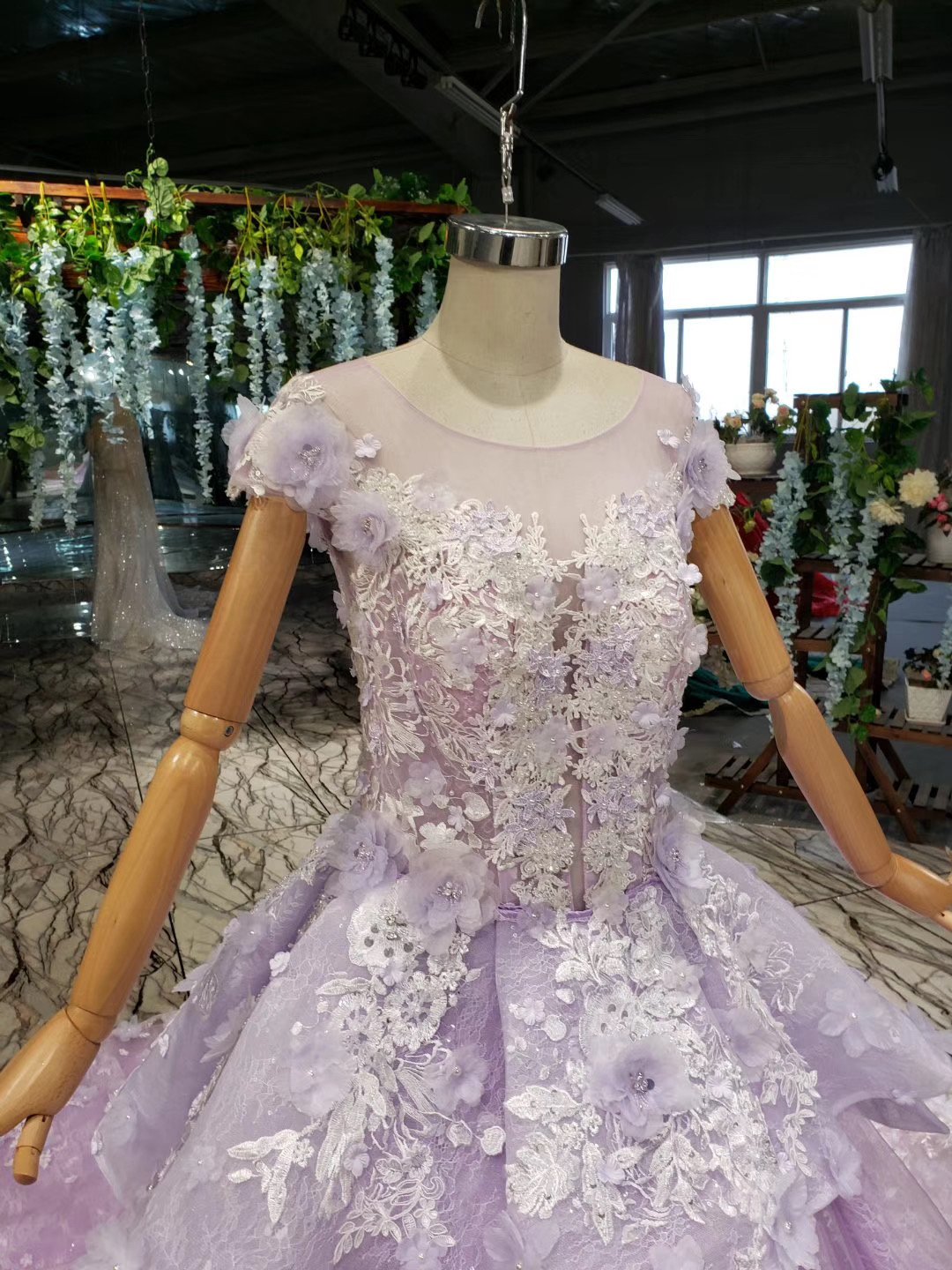 Ball Gown Lace Appliques Cap Sleeves Long Prom Dresses, Quinceanera SRS20480