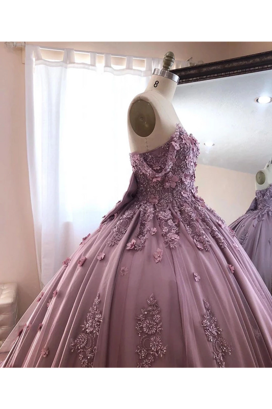 Ball Gown Off The Shoulder Tulle Quinceanera Dress With Lace Appliques Puffy Prom SRSP3HM7KB3