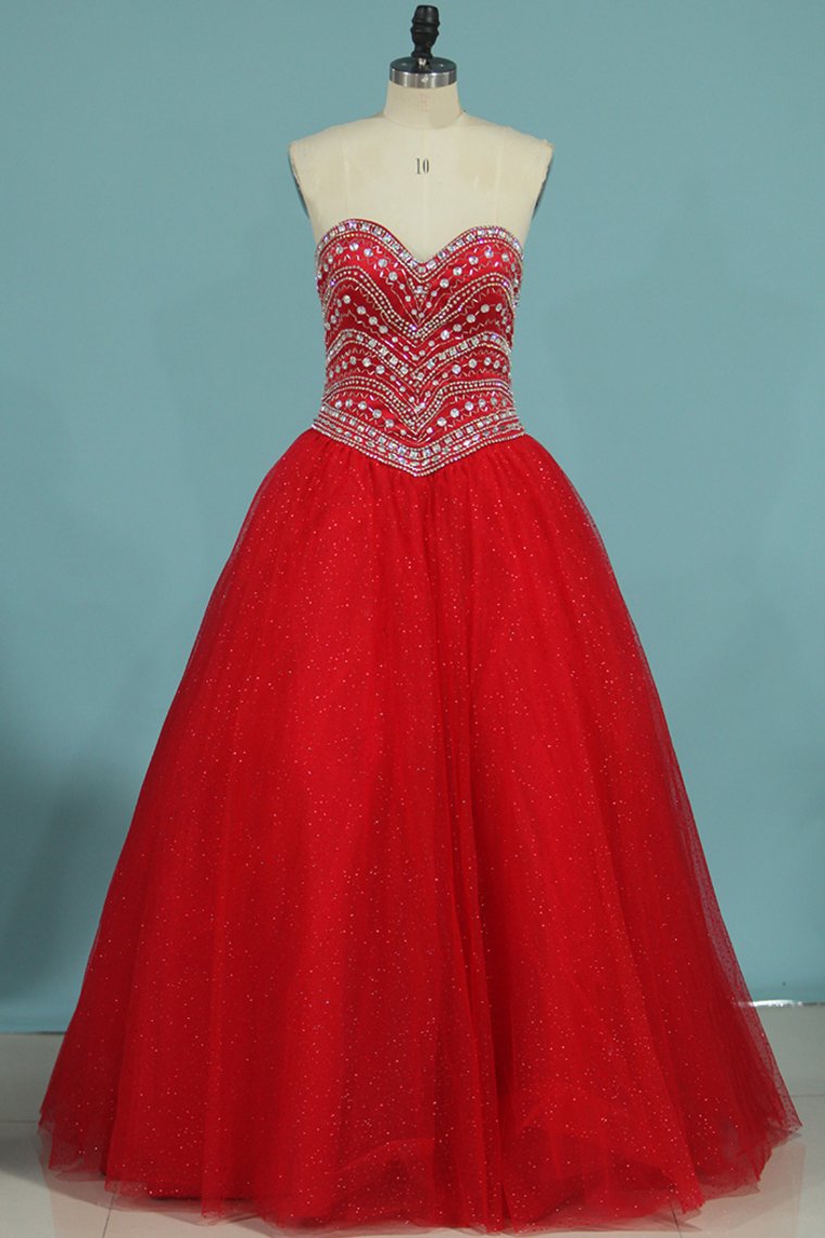 2024 New Arrival Sweetheart Quinceanera Dresses Ball Gown Tulle With Beads