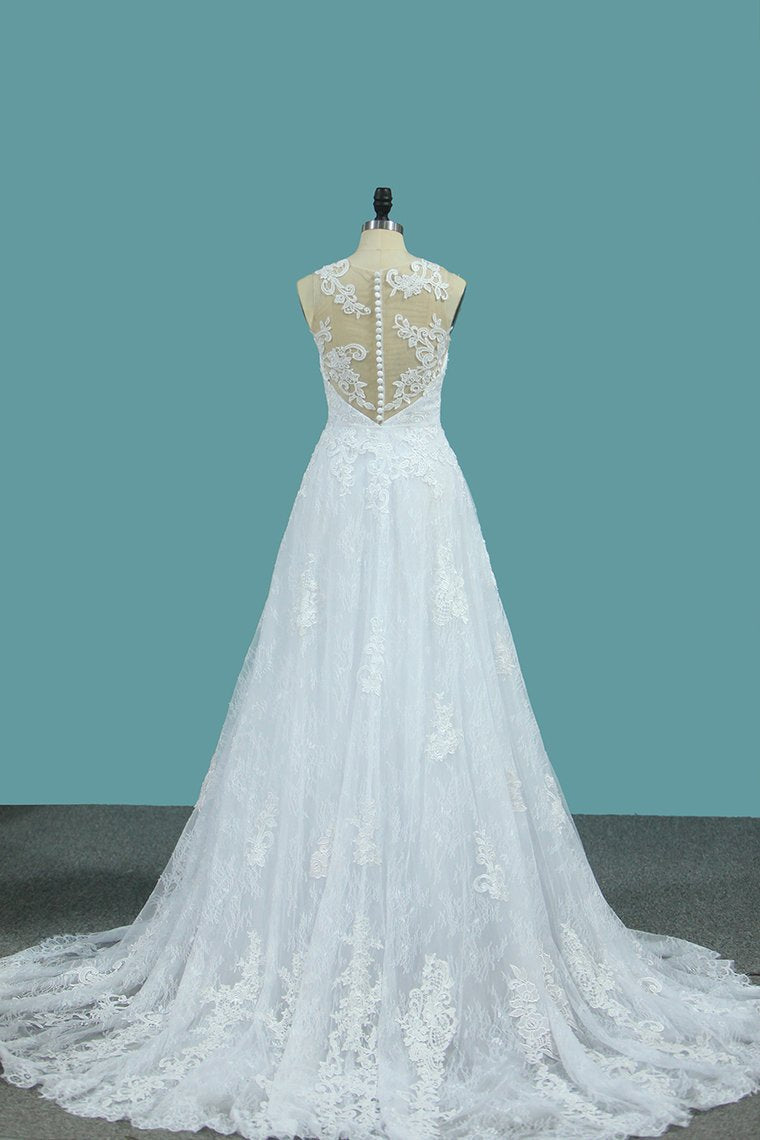 2024 Mermaid Wedding Dresses Tulle Scoop With AppliqueCourt Train Detachable