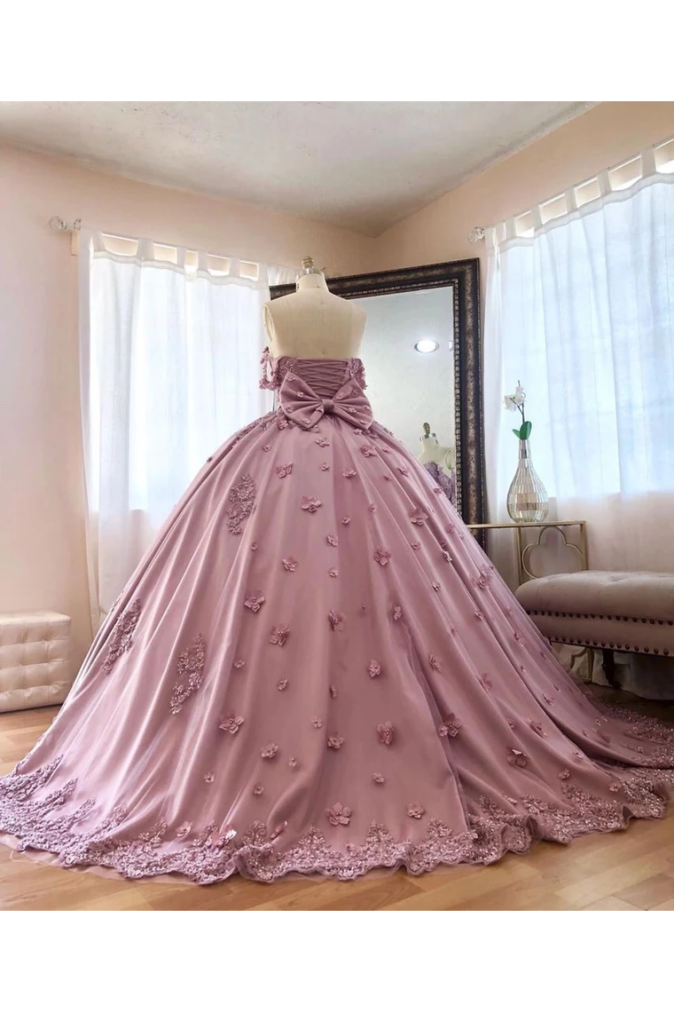 Ball Gown Off The Shoulder Tulle Quinceanera Dress With Lace Appliques Puffy Prom SRSP3HM7KB3