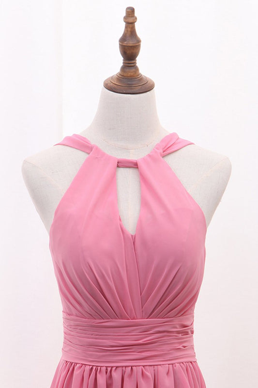 2024 Chiffon Bridesmaid Dresses Scoop A Line Floor Length With Ruffles And Slit