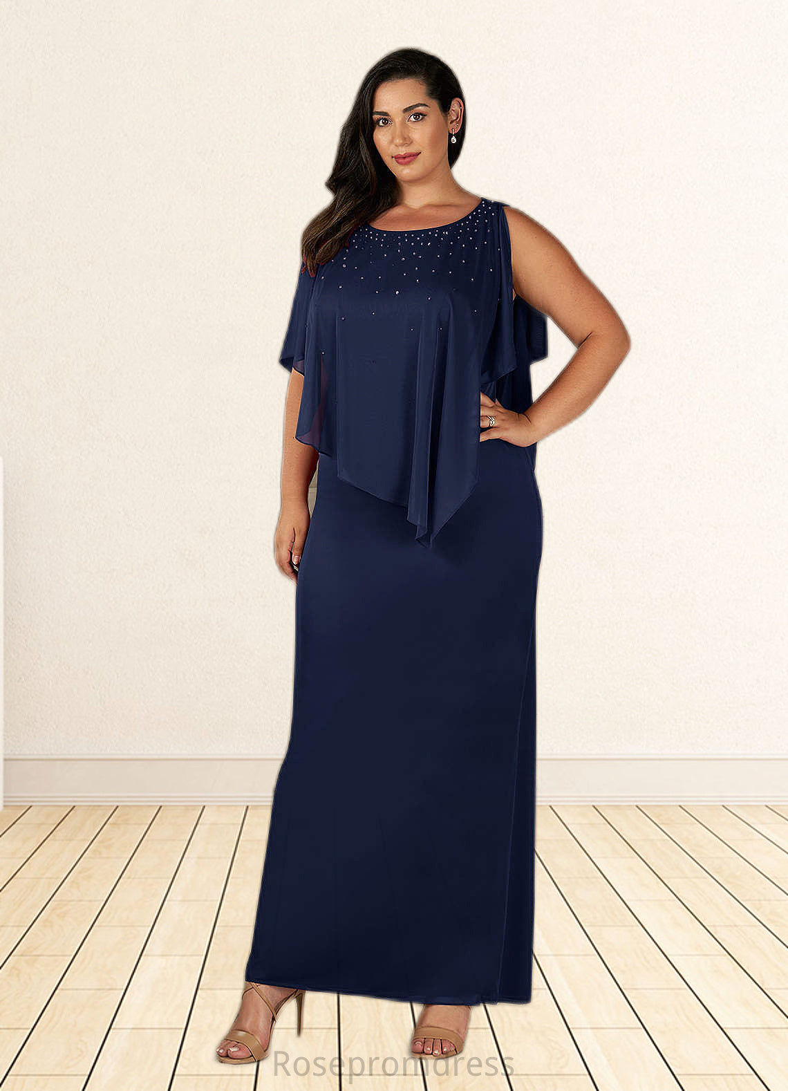 Chloe Sheath Beaded Mesh Floor-Length Dress SRSP0019856