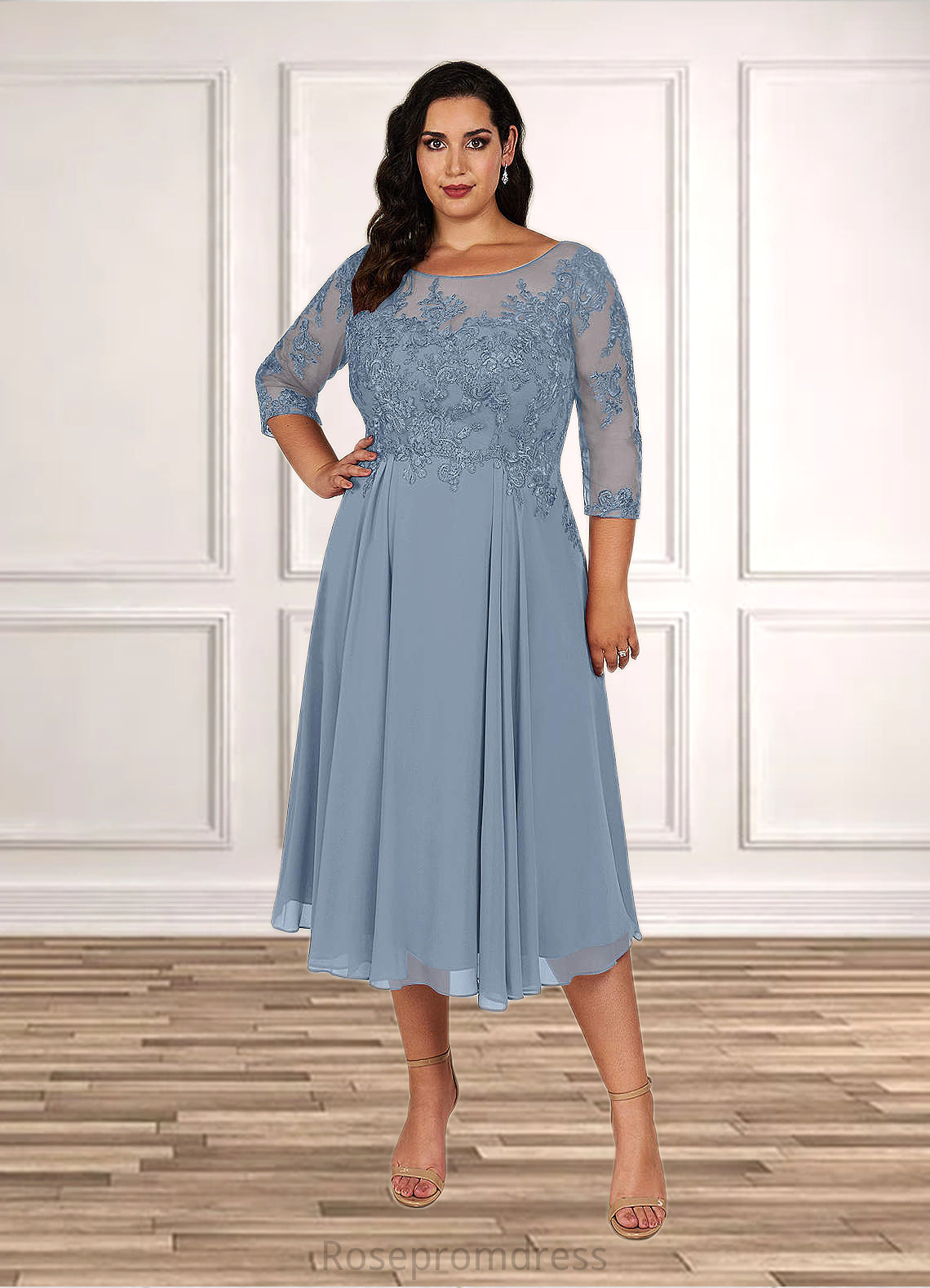 Hadassah A-Line Lace Tea-Length Dress SRSP0019829