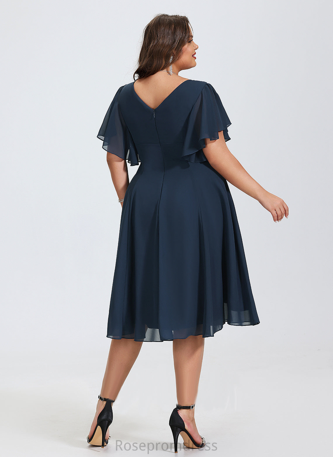 Chiffon Glenda A-Line Cocktail Cocktail Dresses Knee-Length Dress V-neck