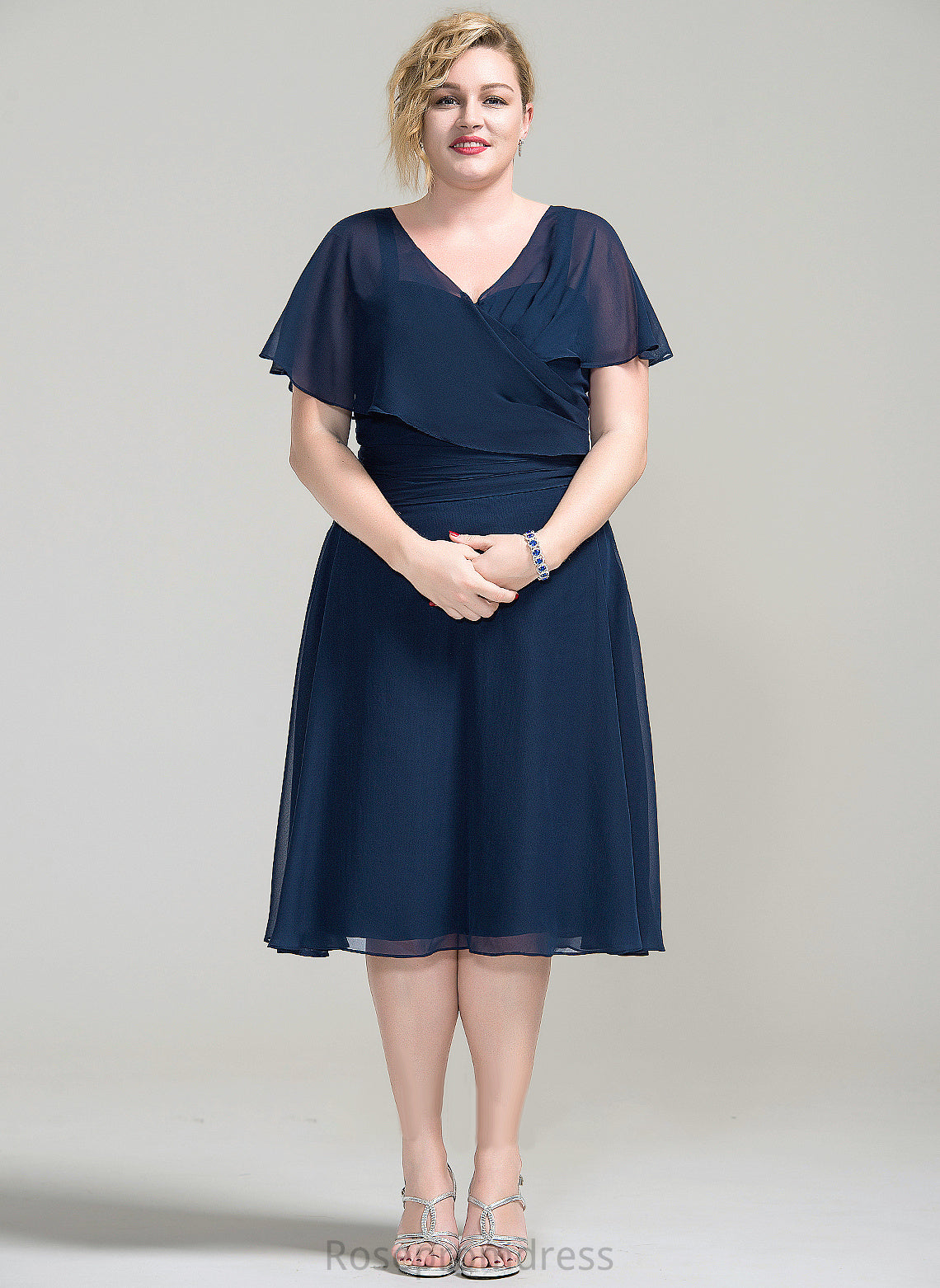 Ruffle Dress Kailey Mother of Knee-Length A-Line Mother of the Bride Dresses the Chiffon V-neck With Bride