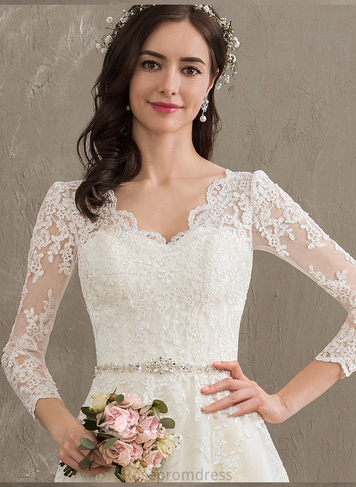 Beading Chapel Train Ball-Gown/Princess With Wedding Tulle Dress Makayla V-neck Sequins Wedding Dresses