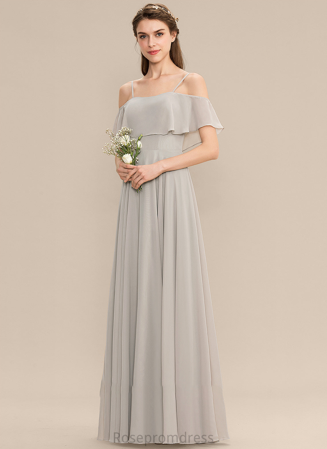 Neckline Silhouette Off-the-Shoulder Floor-Length Straps Fabric Length A-Line Melina Natural Waist A-Line/Princess Sleeveless Bridesmaid Dresses