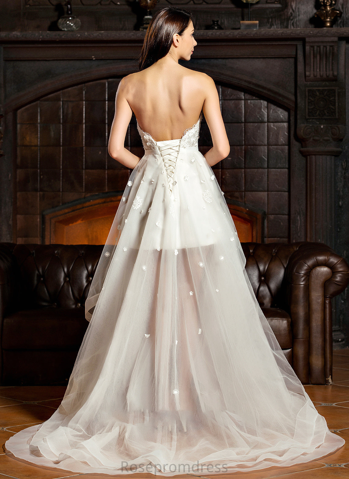 Bow(s) Asymmetrical Tulle Reyna Wedding Wedding Dresses Beading Sweetheart Dress With A-Line