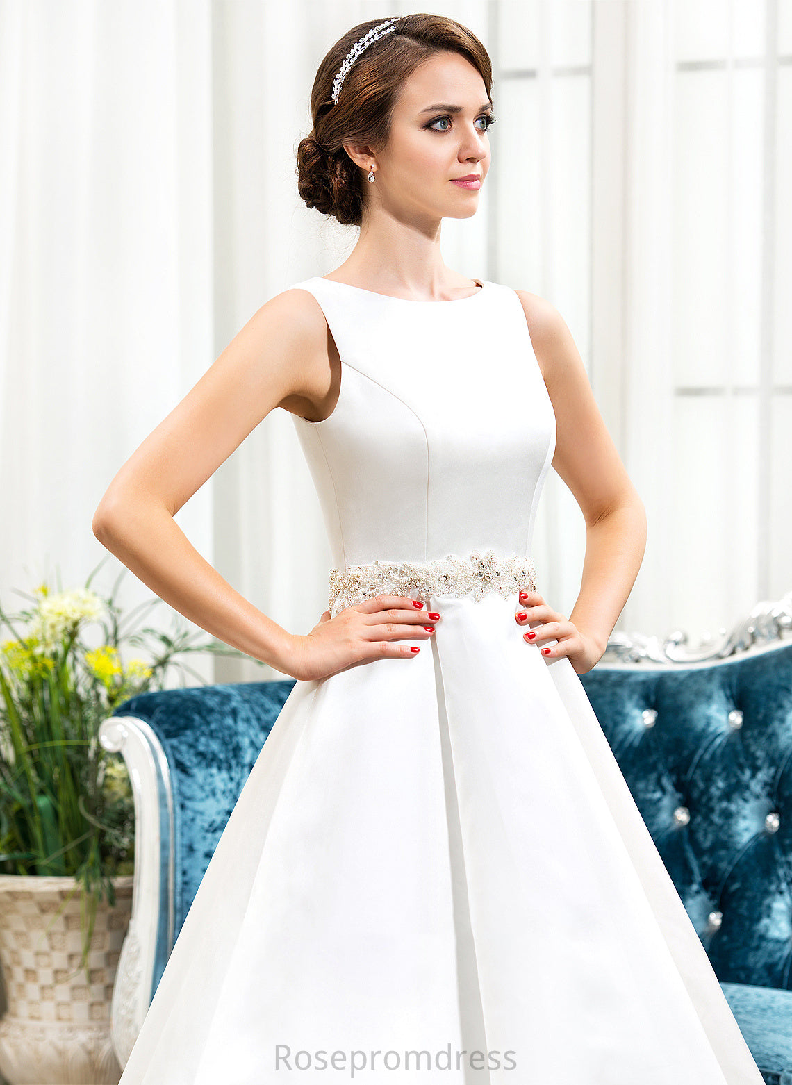 Dress Sequins Ball-Gown/Princess Wedding Scoop Yoselin Floor-Length Wedding Dresses Satin Beading Neck With