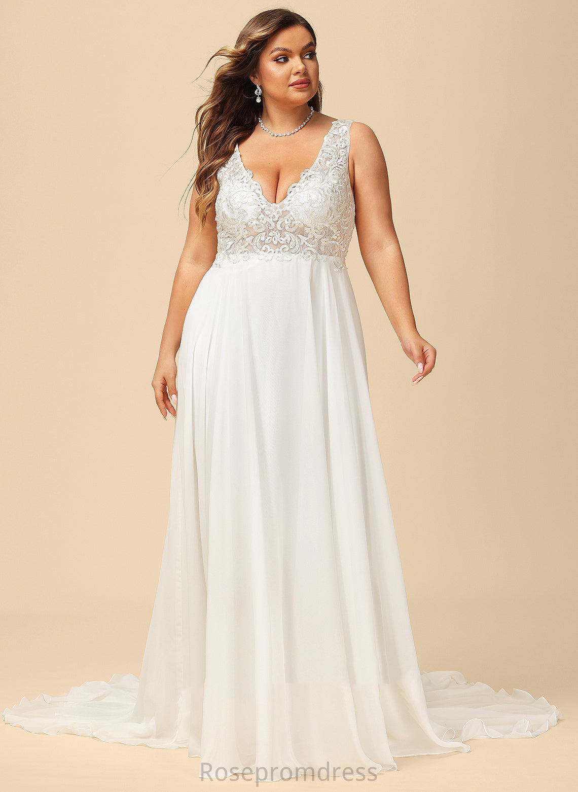 Court Chiffon A-Line Dress Train Wedding Dresses Wedding Lace V-neck Salome
