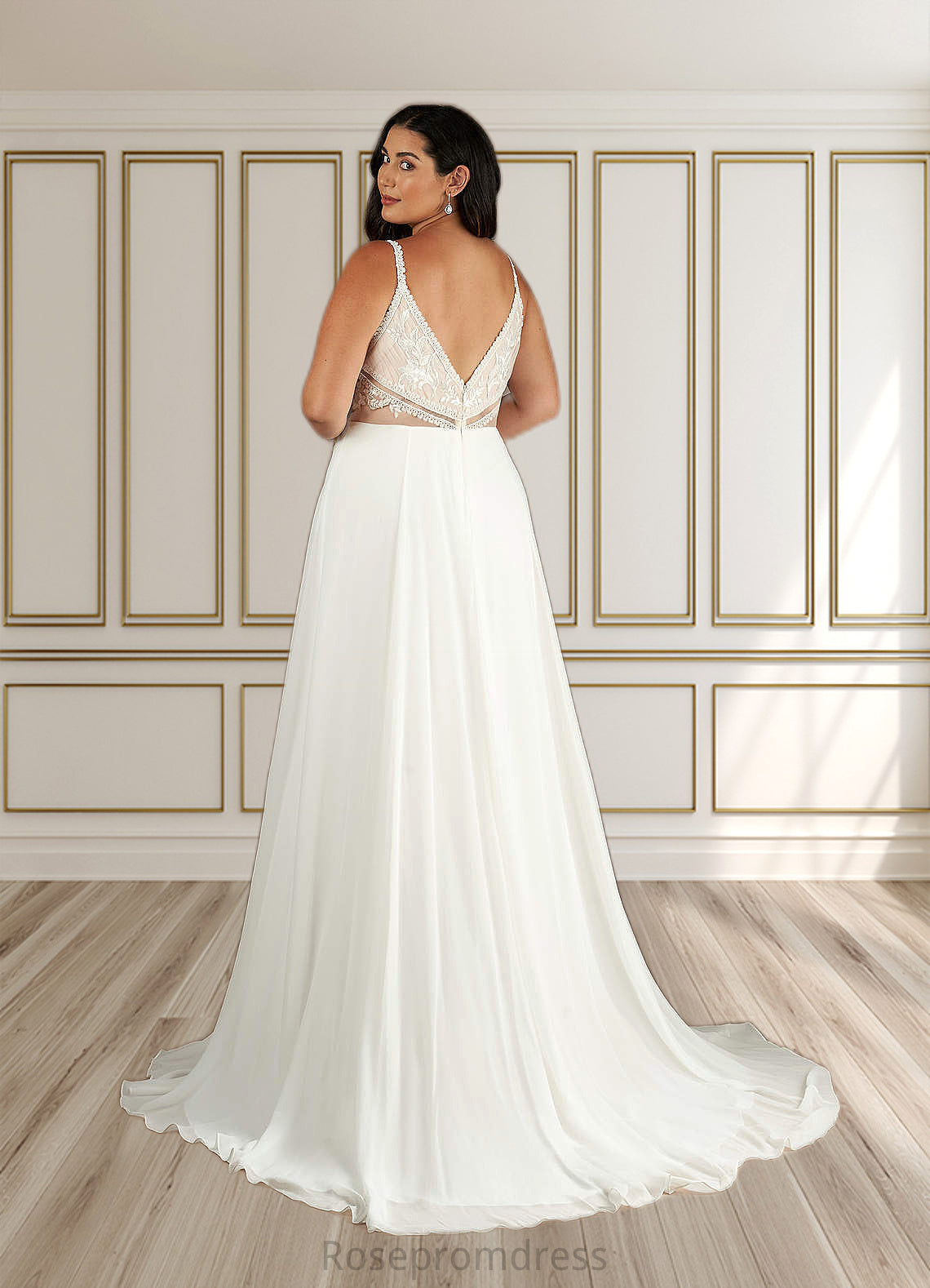 Amy A-Line Sequins Chiffon Chapel Train Dress SRSP0020120