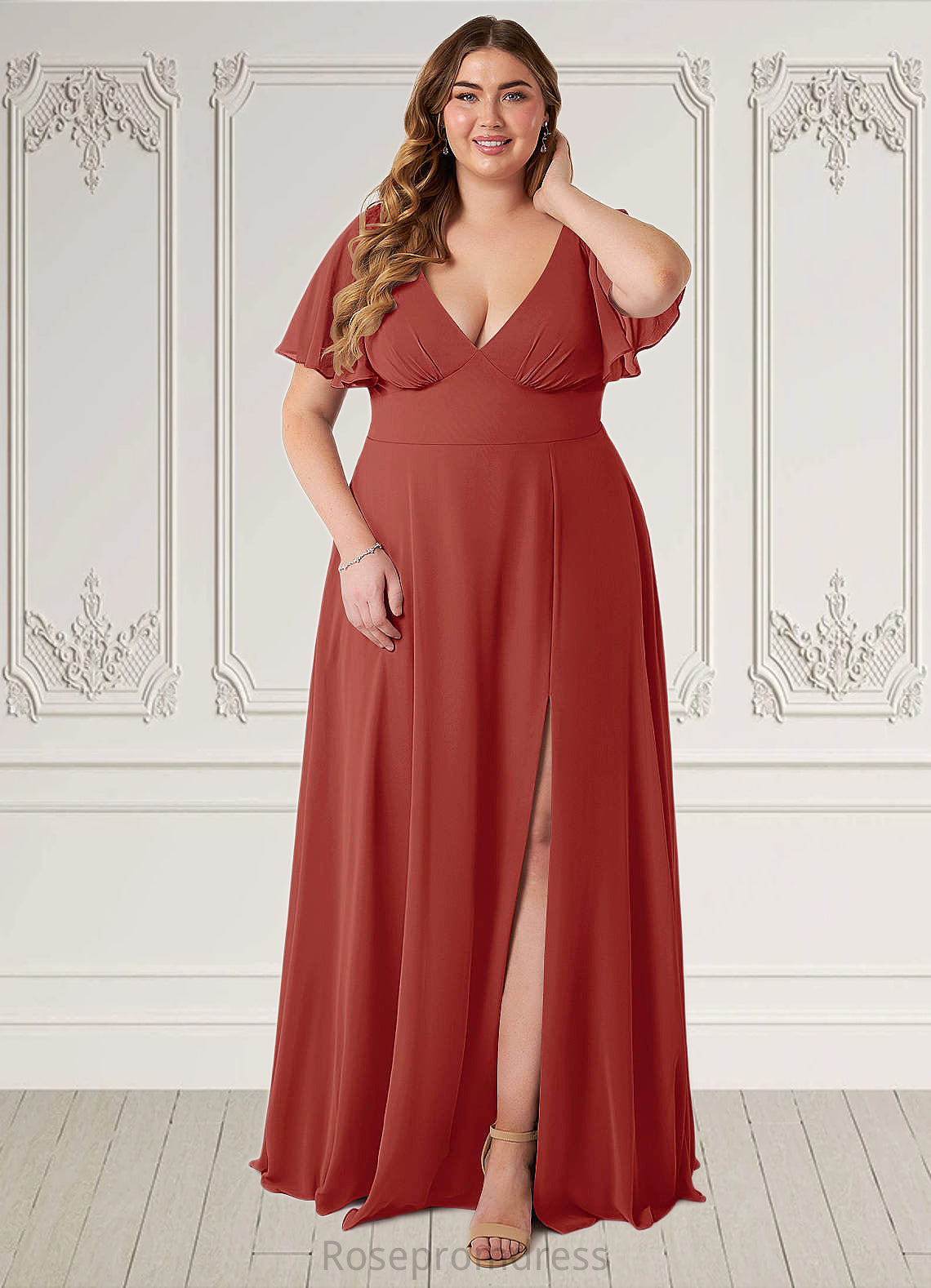 Angela A-Line Ruched Chiffon Floor-Length Dress SRSP0019603