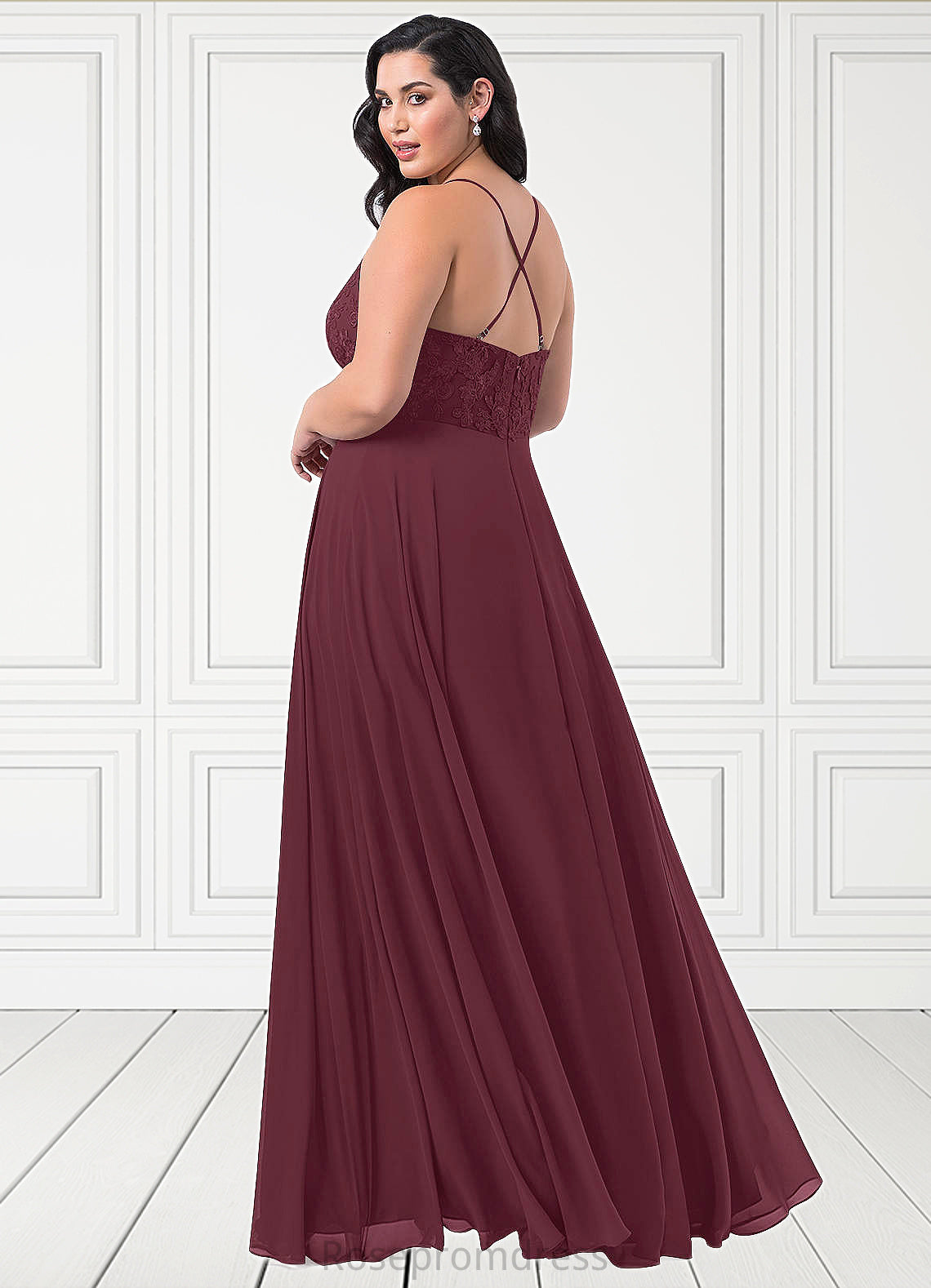 Bridget A-Line Lace Chiffon Floor-Length Dress SRSP0019641