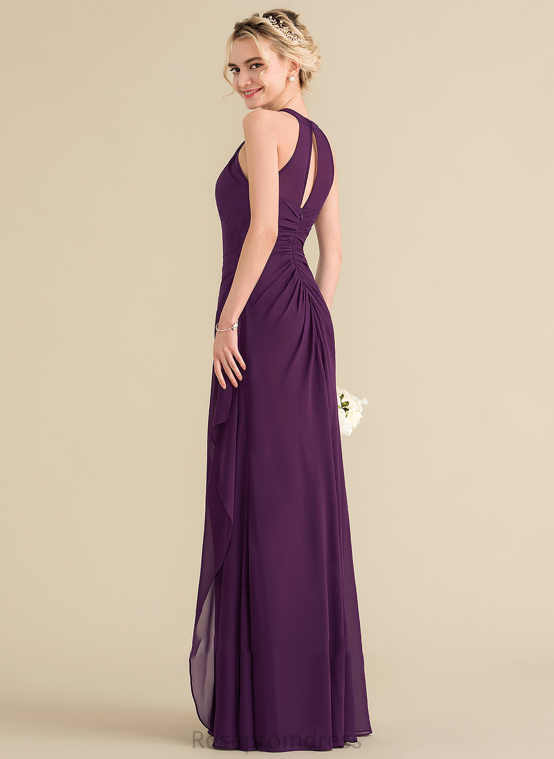 Length Silhouette Embellishment Fabric CascadingRuffles Neckline Floor-Length A-Line ScoopNeck Liana Floor Length A-Line/Princess Bridesmaid Dresses