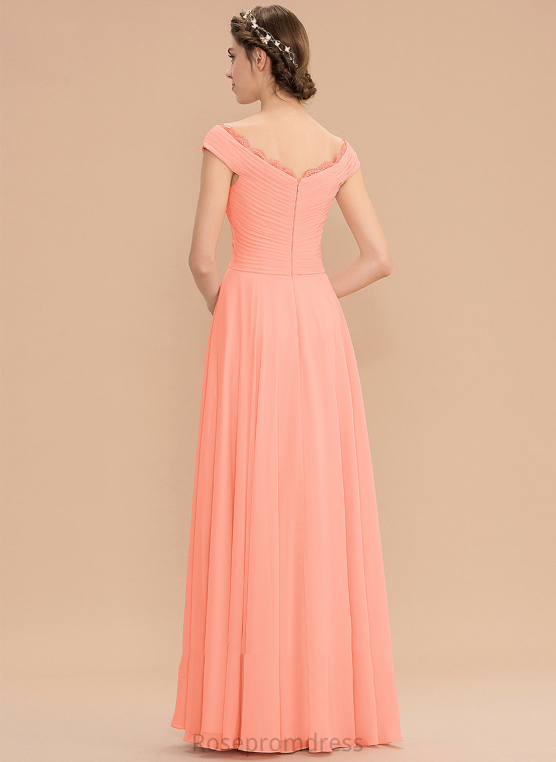 Embellishment Neckline A-Line Floor-Length Silhouette Off-the-Shoulder Length Fabric Lace Ruffle Payton Sleeveless Bridesmaid Dresses