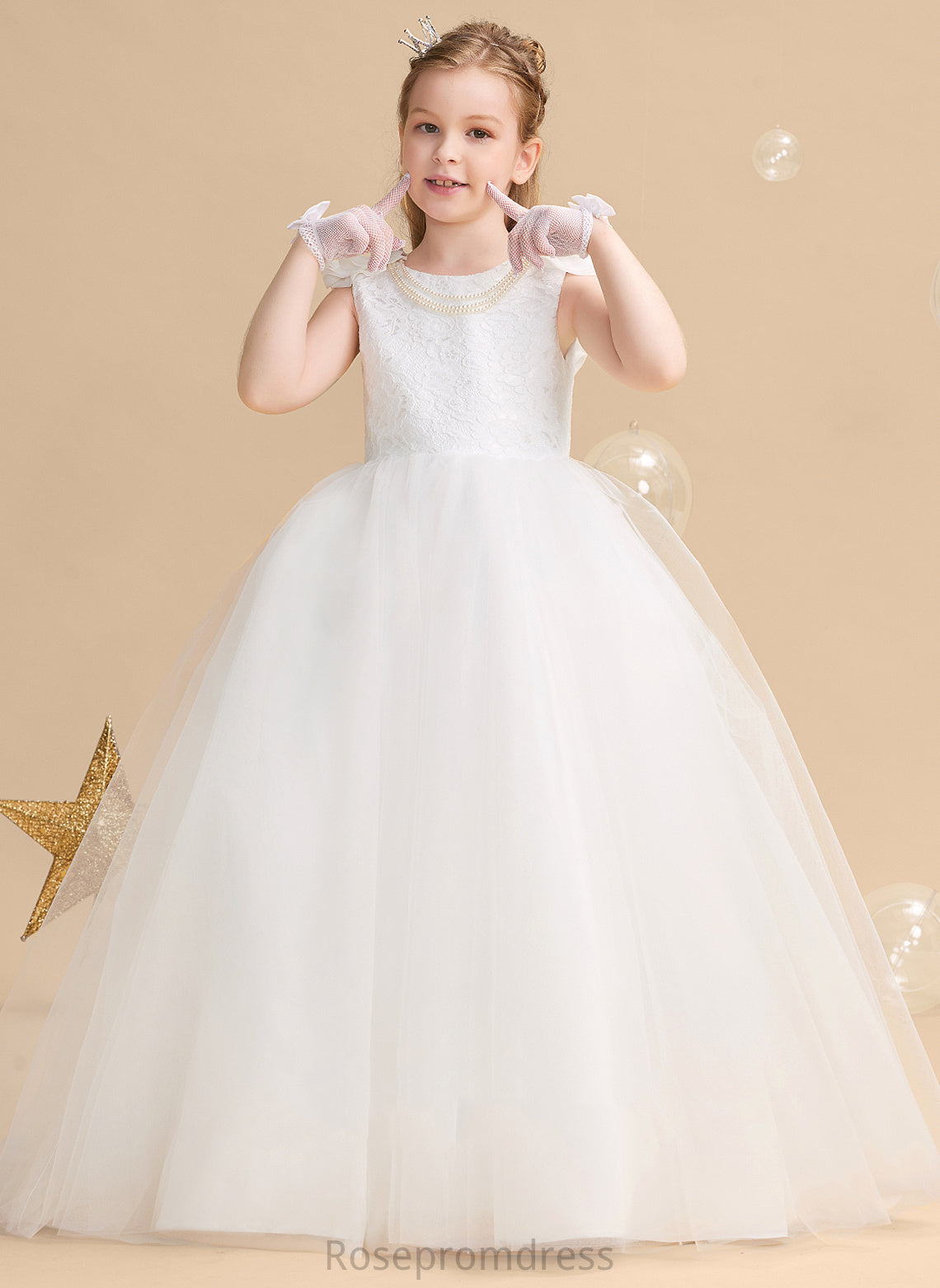 Ball-Gown/Princess Sweep Tulle/Lace Flower Girl Dresses Flower(s) Train Dress Neck - Alice Sleeveless Flower Scoop Girl With