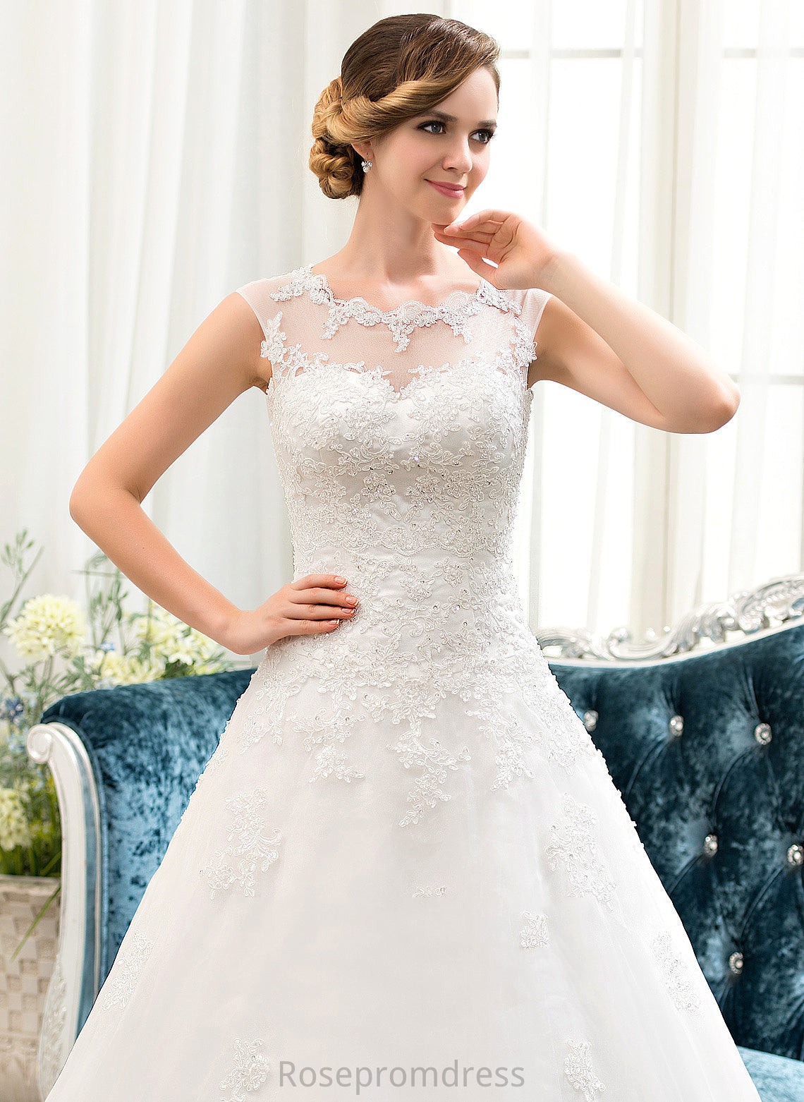 Ball-Gown/Princess Wedding Dress Train Wedding Dresses Organza With Beading Tulle Sequins Illusion Sweep Lace Meghan