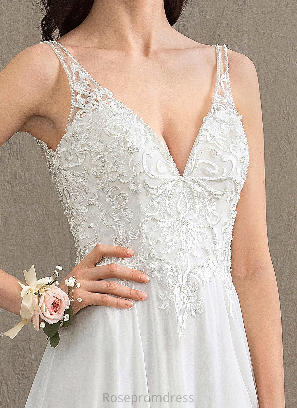 Sequins With Dress Train Sweep Split Wedding Dresses Front Beading A-Line Wedding V-neck Chiffon Cali