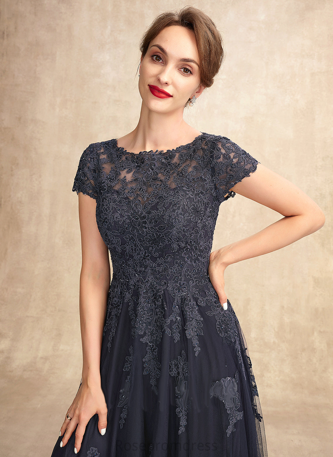 Mother of the Bride Dresses With Beading of Floor-Length Lace Scoop Taniya Tulle A-Line Neck Bride Mother the Dress