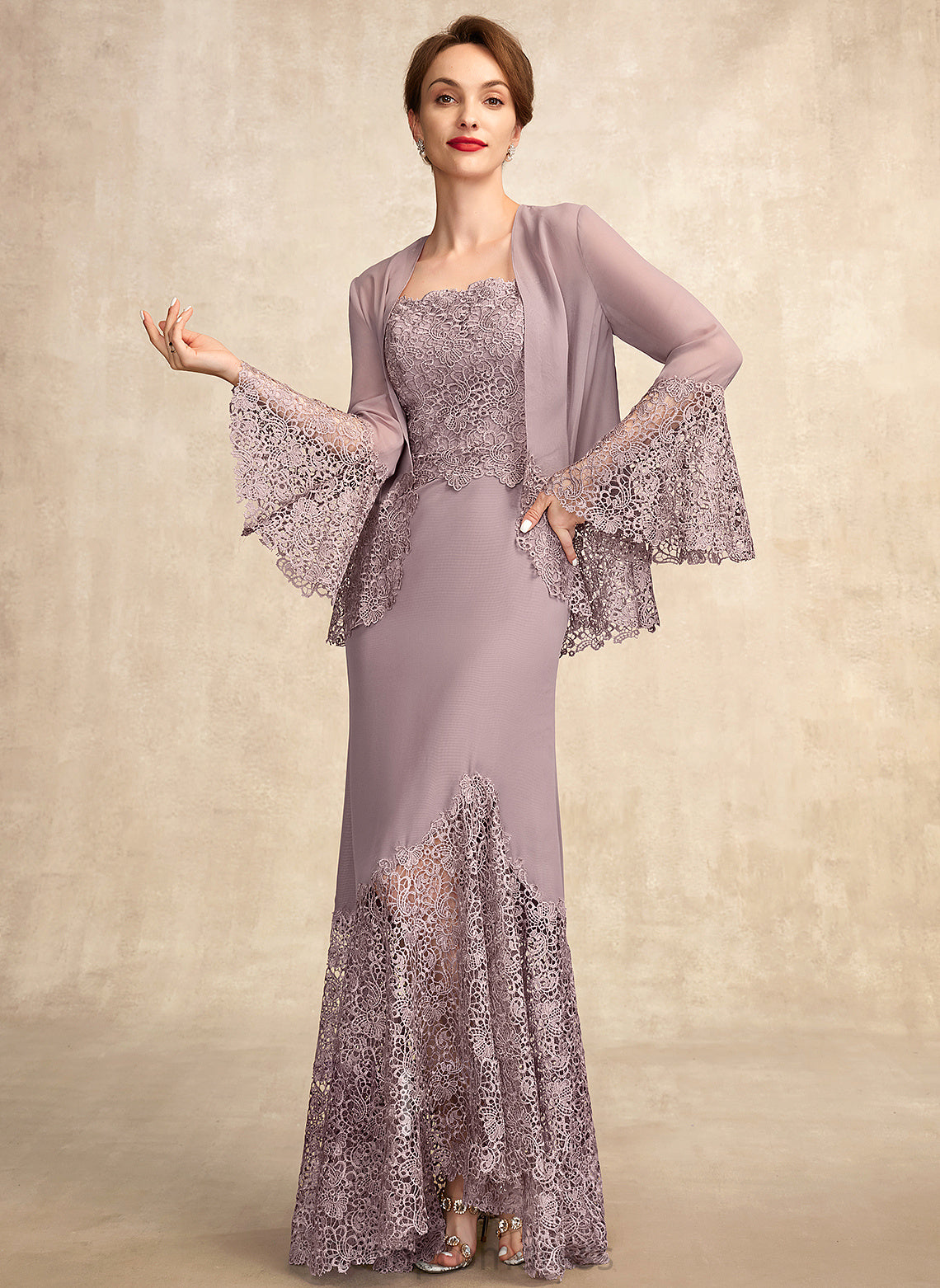 Mother Lace Square Mckenna Trumpet/Mermaid Chiffon Bride Dress of Asymmetrical the Mother of the Bride Dresses Neckline