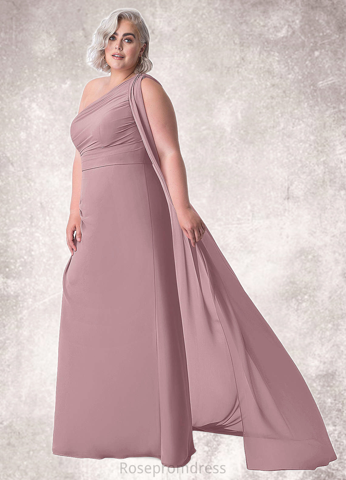 Kyla Mermaid One Shoulder Chiffon Chapel Train Dress SRSP0019739