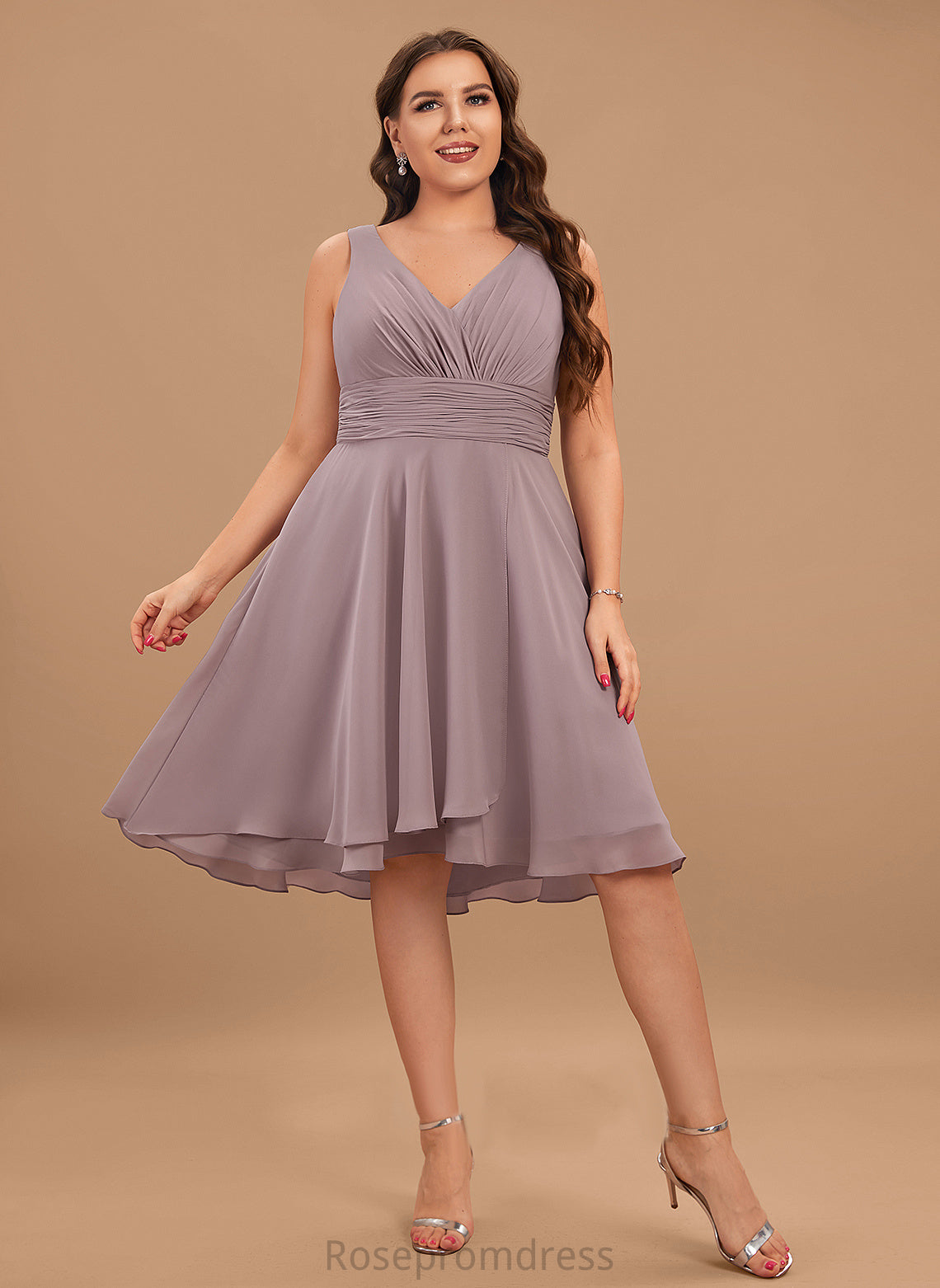 A-Line Cocktail Cocktail Dresses Ruffle Asymmetrical Desiree V-neck With Chiffon Dress