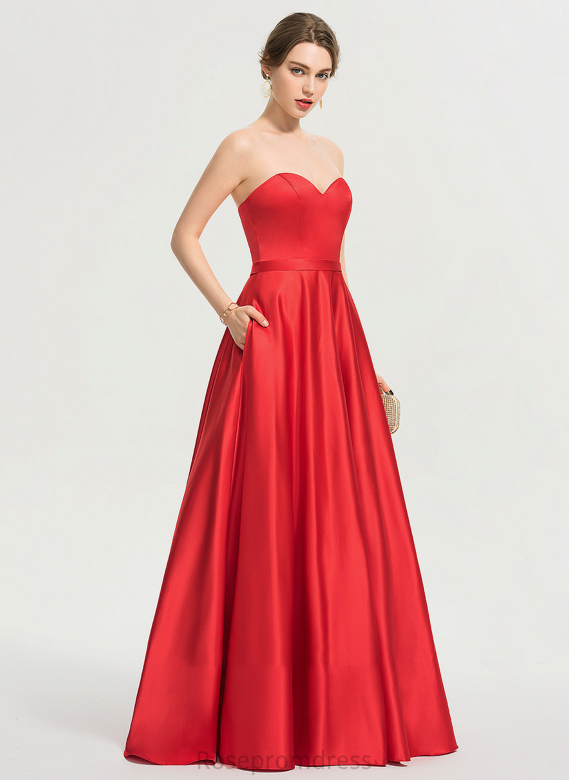 Pockets Parker Floor-Length Satin Beading Sequins Prom Dresses Sweetheart With Ball-Gown/Princess