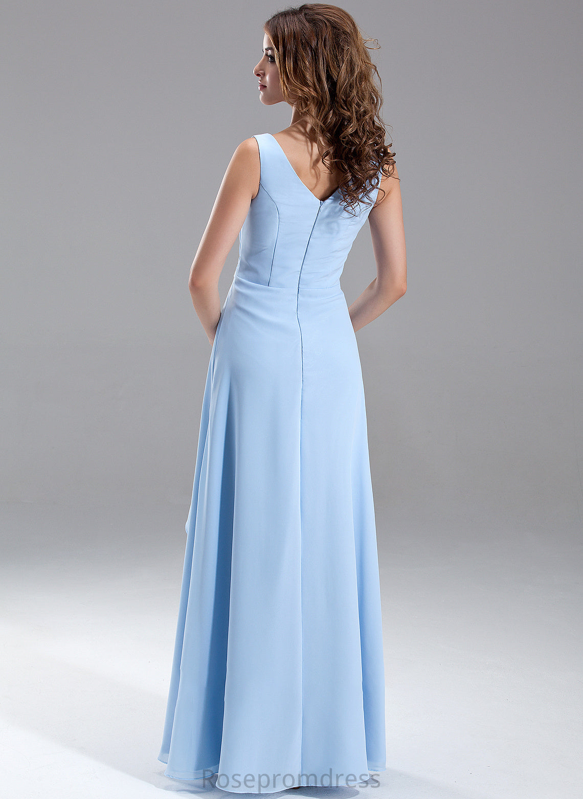 A-Line Embellishment V-neck Floor-Length Fabric Beading Length CascadingRuffles Silhouette Neckline Louisa V-Neck Bridesmaid Dresses