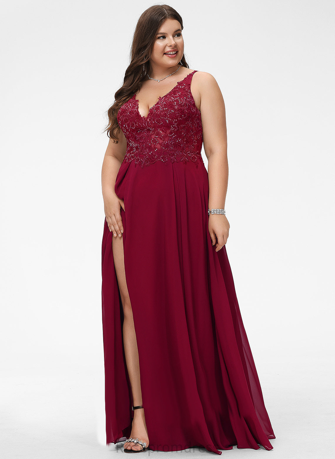 Neckline A-Line Sequins V-neck Floor-Length Silhouette Embellishment Length Fabric Janessa Bridesmaid Dresses
