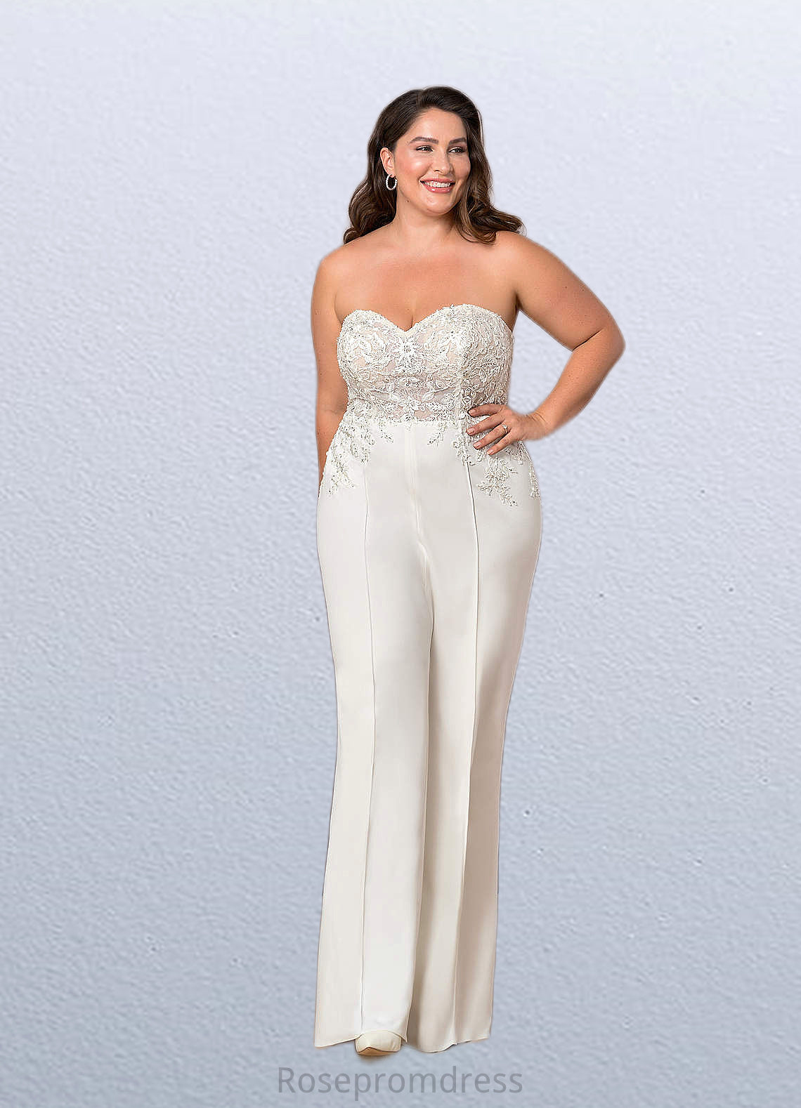 Elvira Sweetheart Neckline Lace Jumpsuit Diamond White/Champagne SRSP0020037