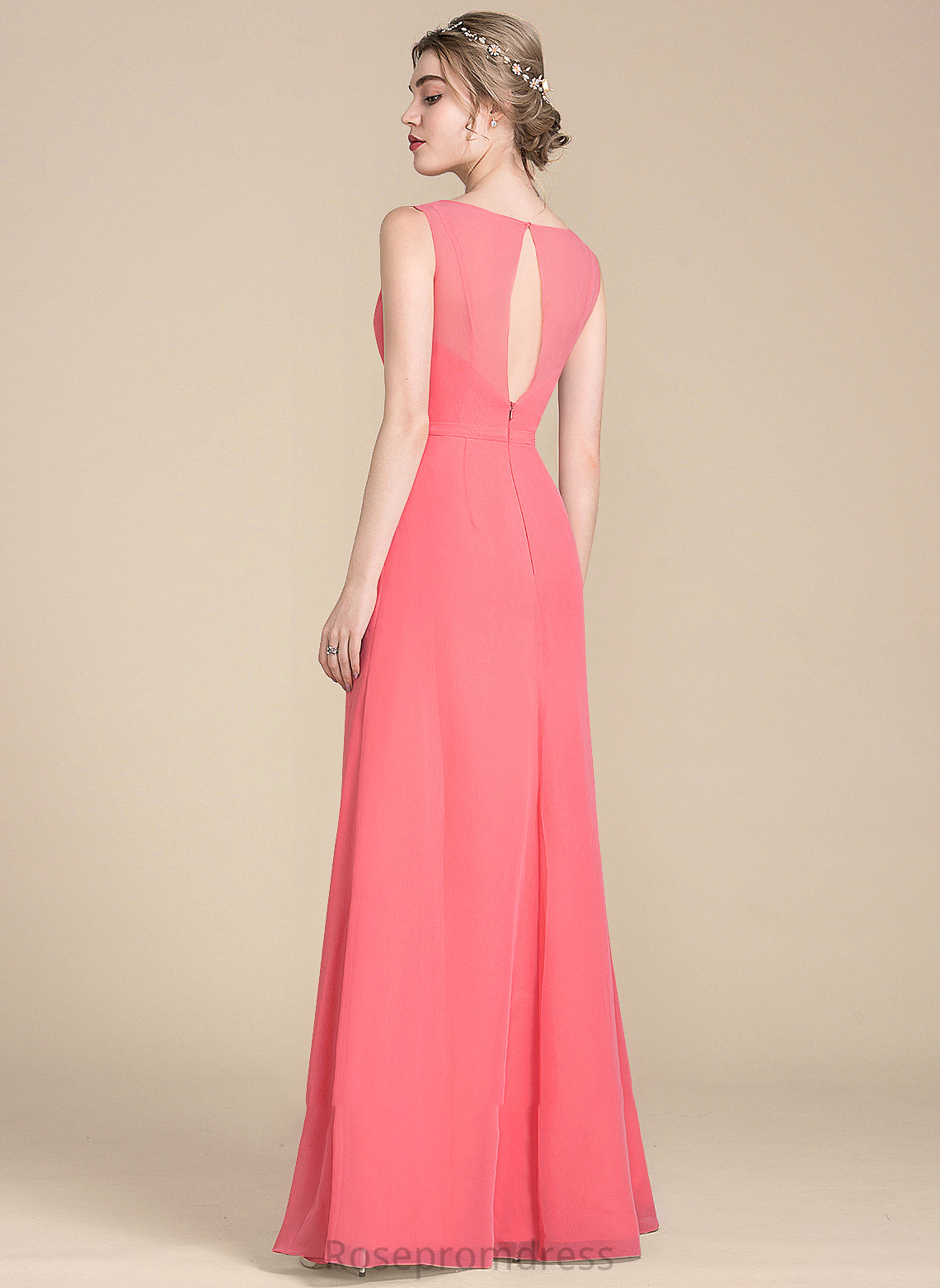 Floor-Length Neckline Embellishment V-neck Silhouette Length Fabric CascadingRuffles A-Line Chloe Natural Waist A-Line/Princess Bridesmaid Dresses