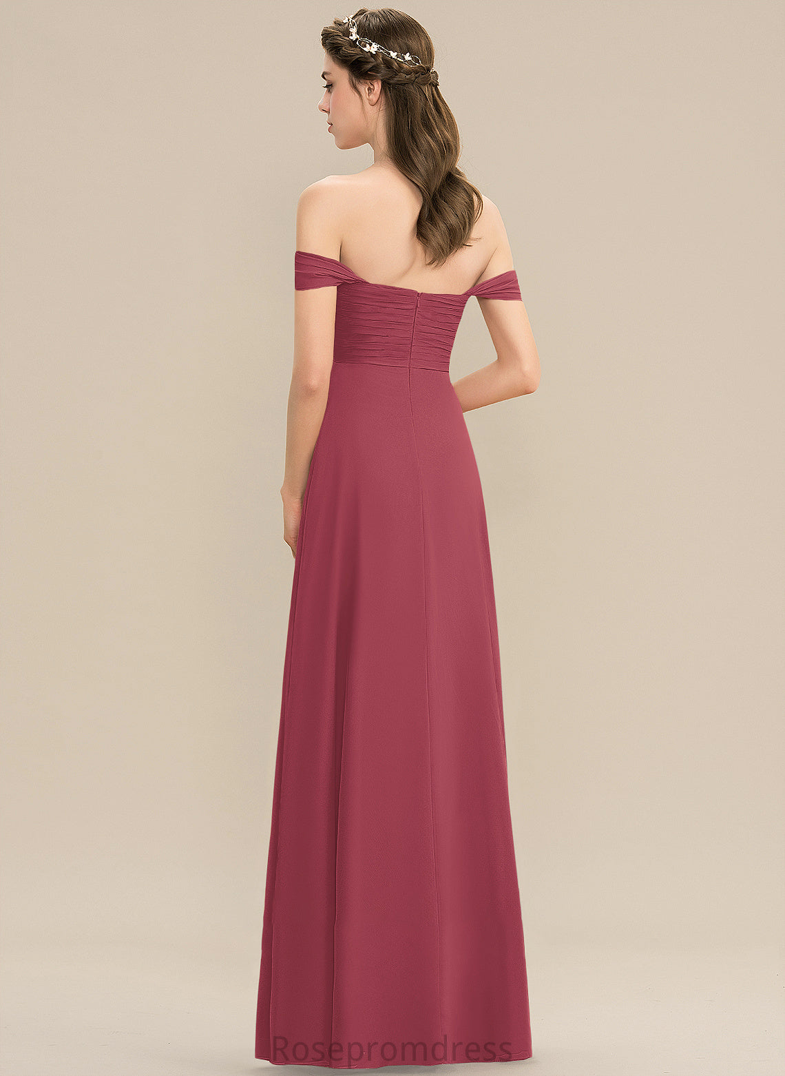 A-Line Ruffle Floor-Length Off-the-Shoulder Length Silhouette Neckline Fabric Embellishment Briley Natural Waist Spaghetti Staps Bridesmaid Dresses